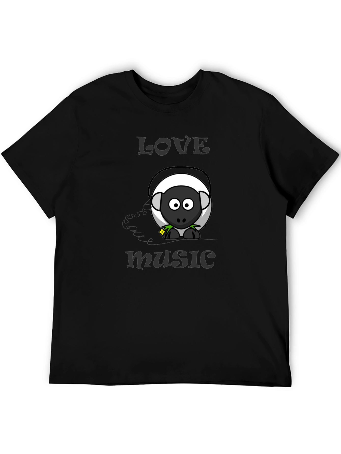 Black Love Music Sheep Cartoon Graphic T-Shirt view 5