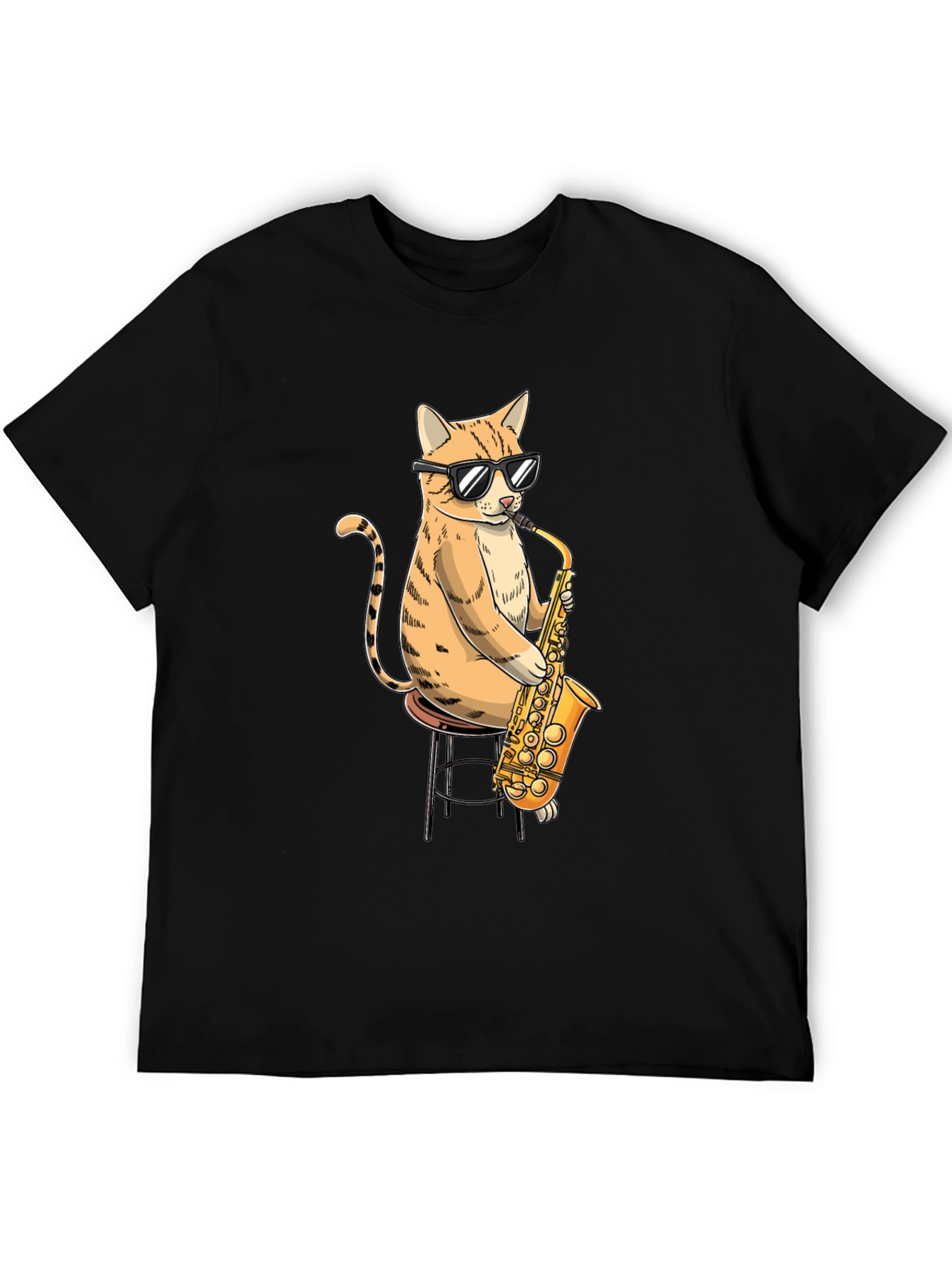 Black Cool Cat Saxophone Graphic T-Shirt view 5