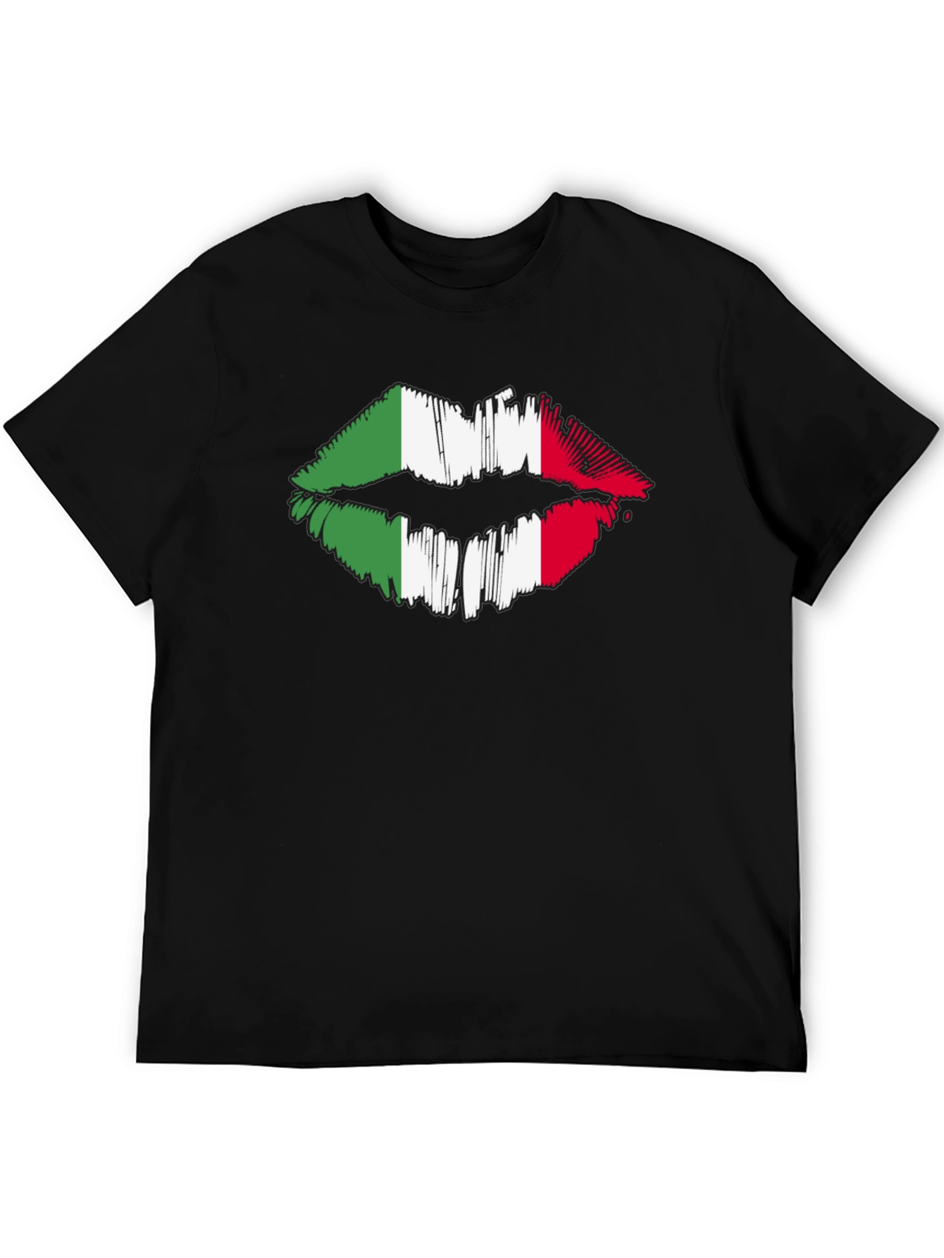Black Italian Flag Lips Graphic Black T-Shirt view 5