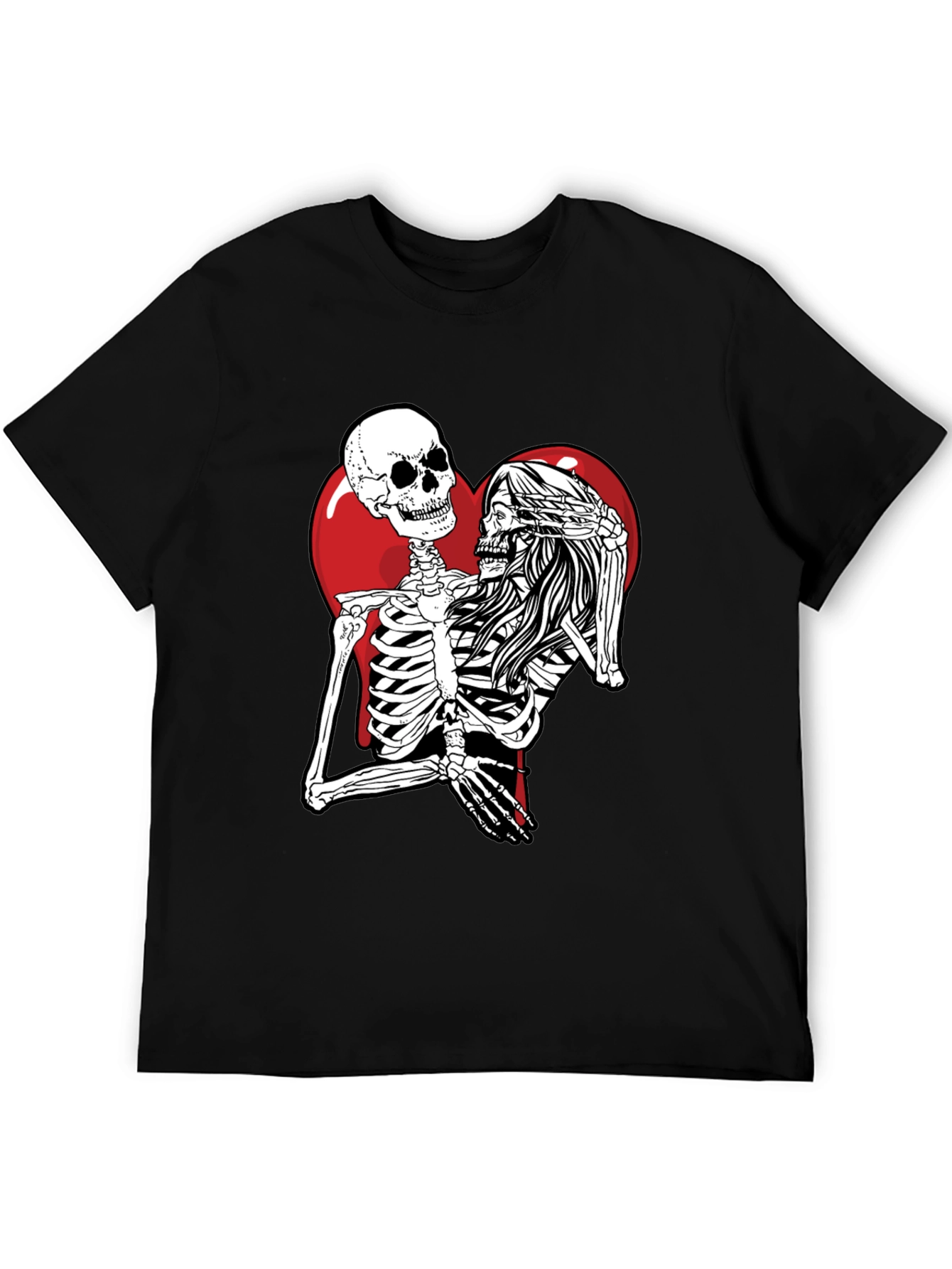 Black Skeleton Love Black T-Shirt - Unique Graphic Tee view 5