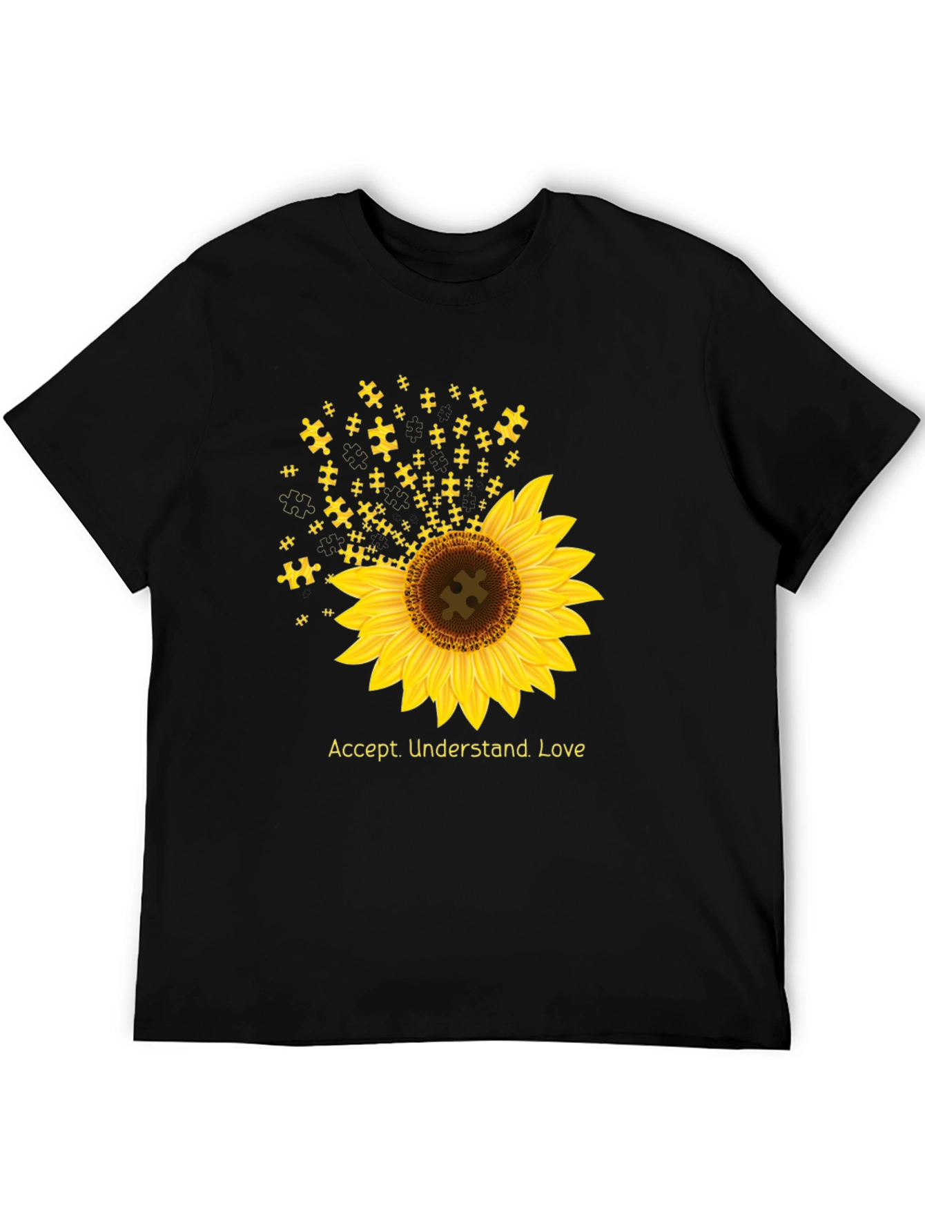 Black Autism Awareness Sunflower T-Shirt - Accept, Understand, Love view 5