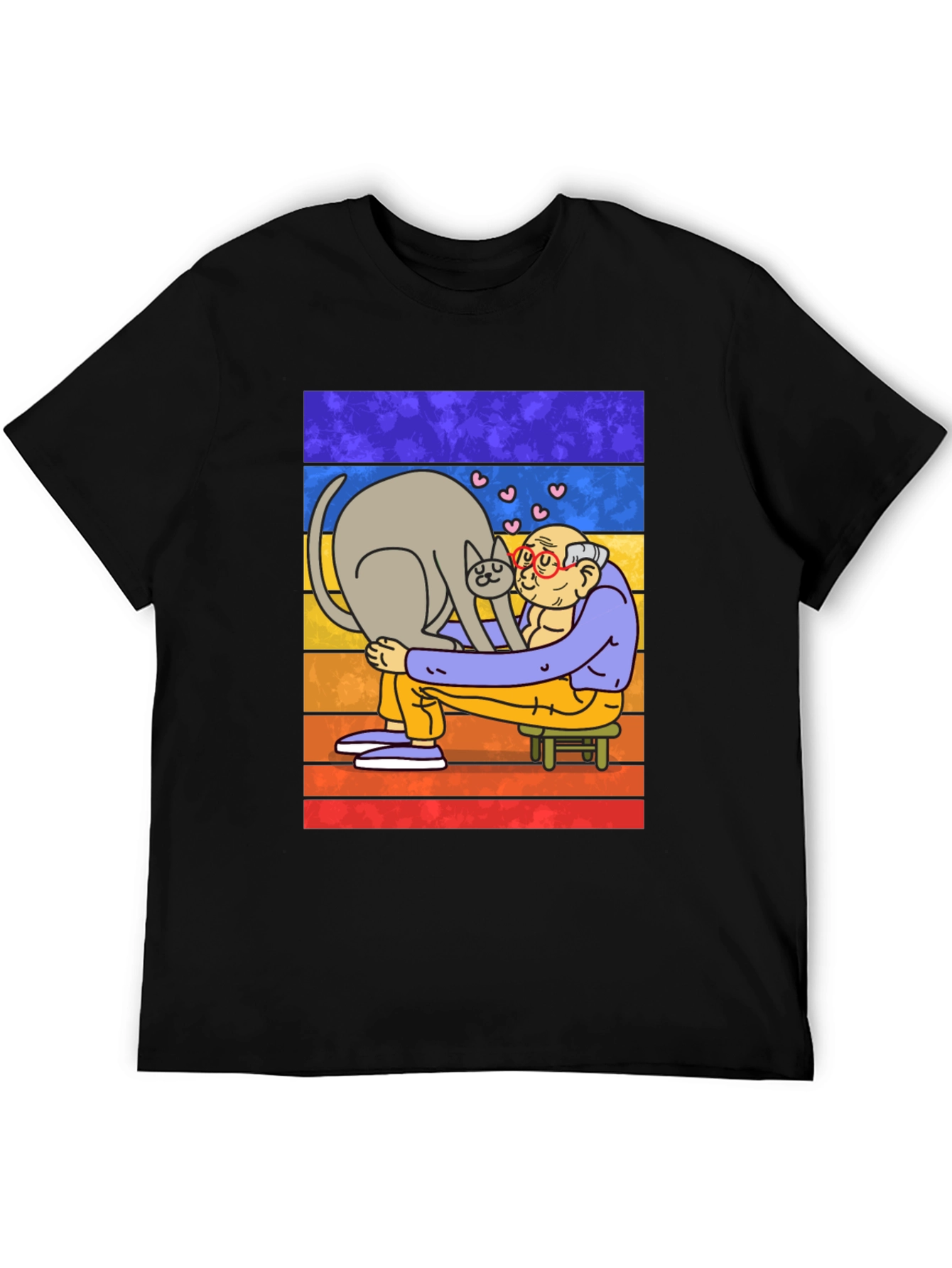 Black Cat Lover T-Shirt - Cartoon Grandpa Hugging Cat view 5