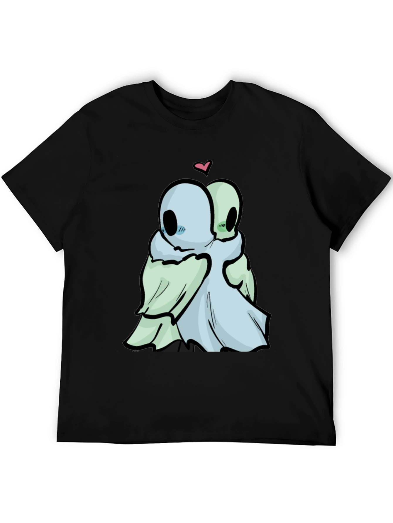 Black Cute Ghost Hug T-Shirt - Black Cotton Tee view 5
