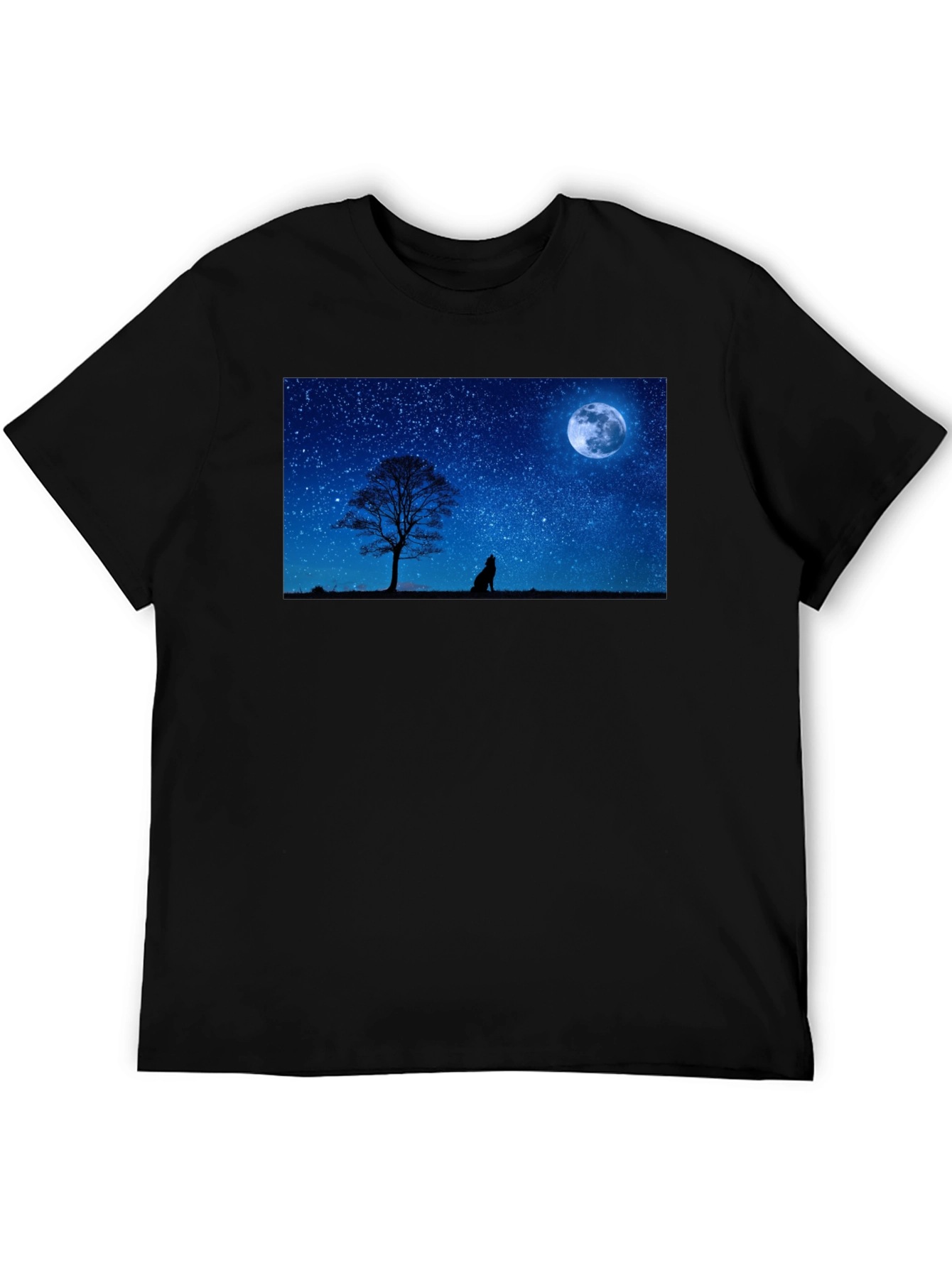 Black Wolf Howling at Moon T-Shirt - Night Sky Tee view 5