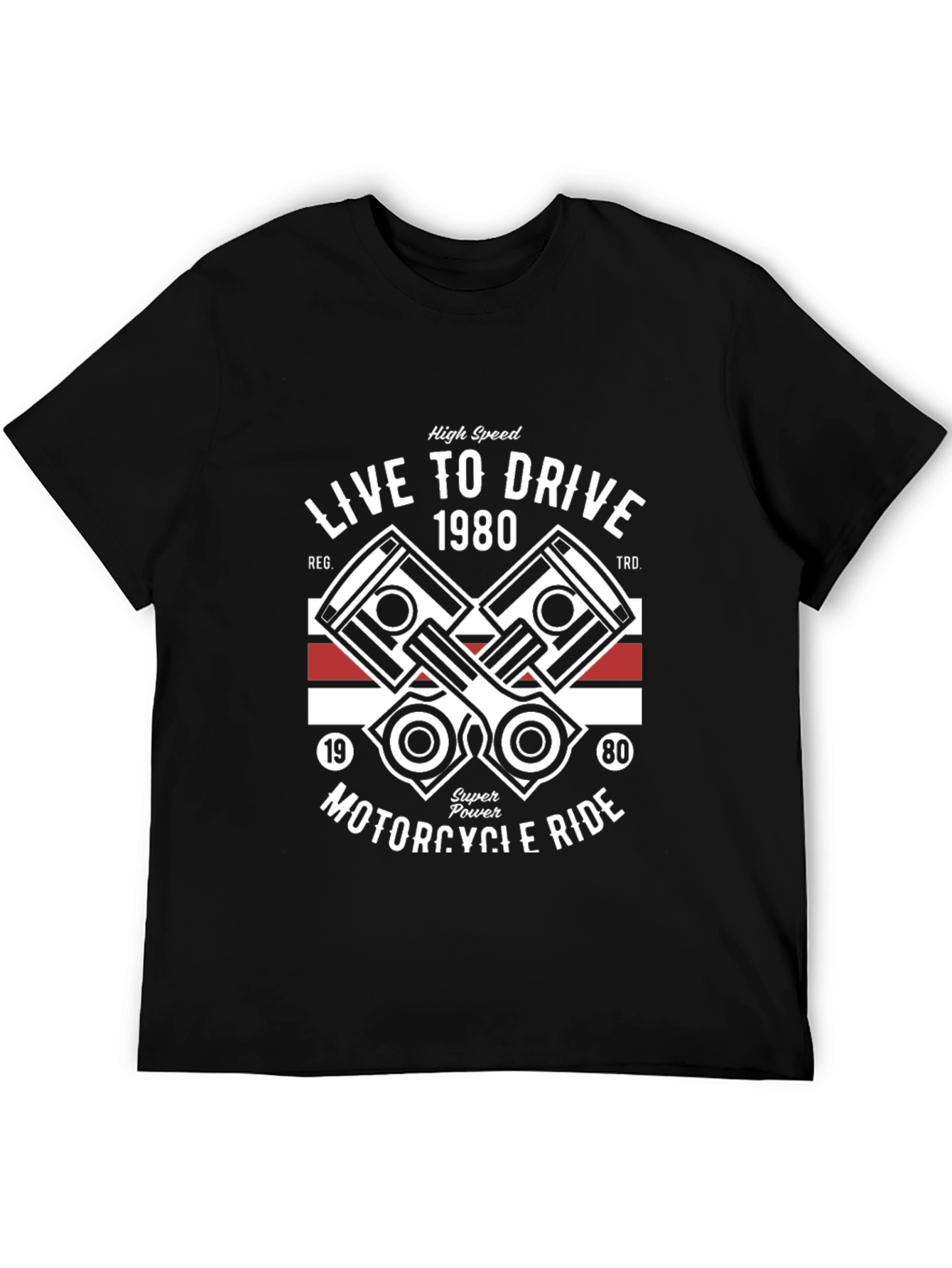 Black Live to Drive 1980 Motorcycle T-Shirt view 5