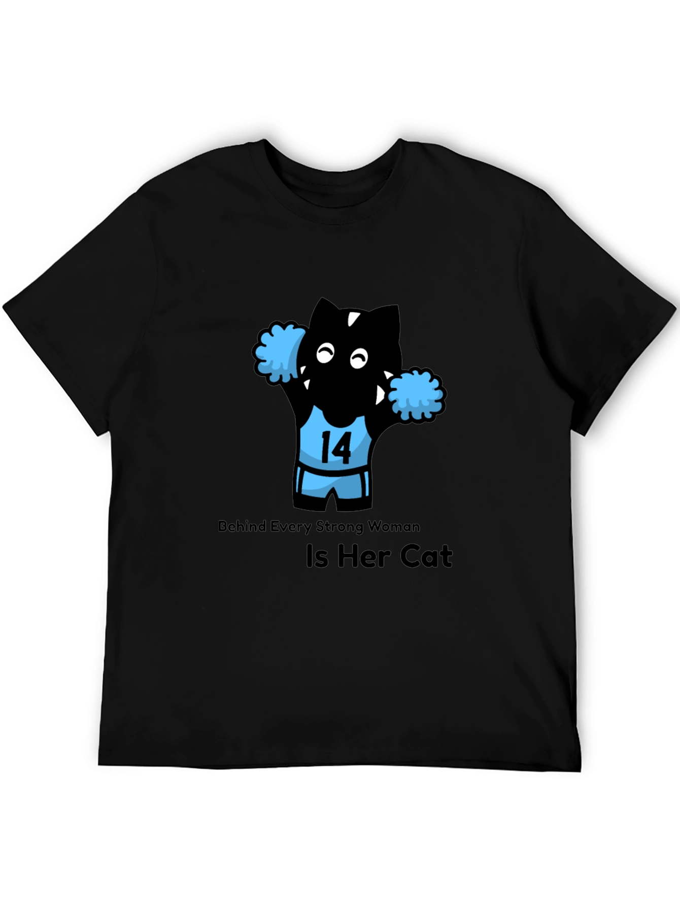 Black Funny Cat Cheerleader T-Shirt - Strong Women Support Cats! view 5