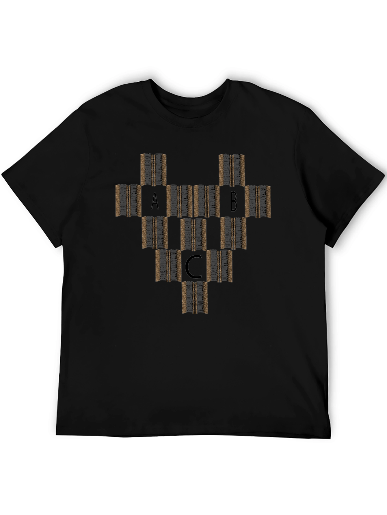 Black Abstract ABC T-Shirt - Geometric Design - Casual Wear view 5