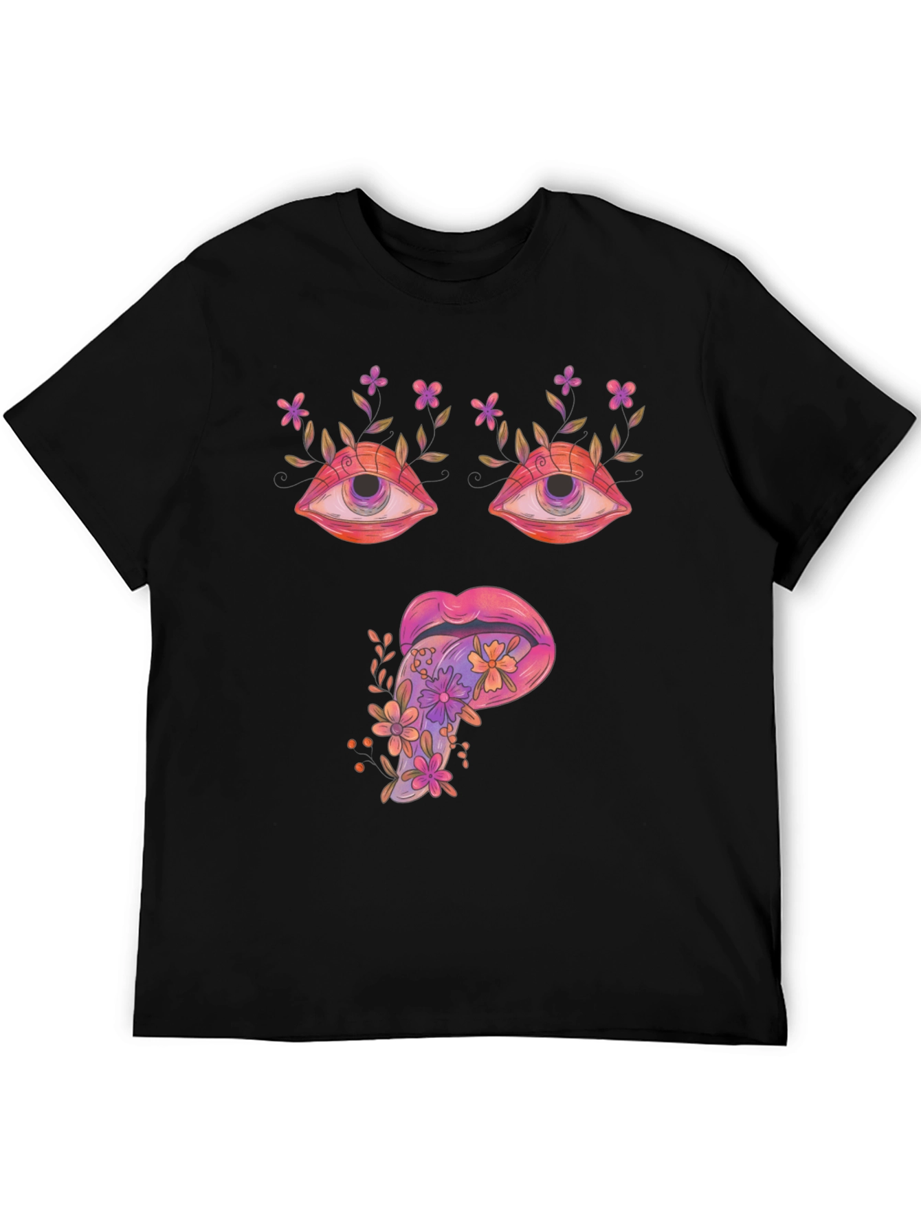 Black Psychedelic Eyes & Tongue Graphic T-Shirt - Black view 5