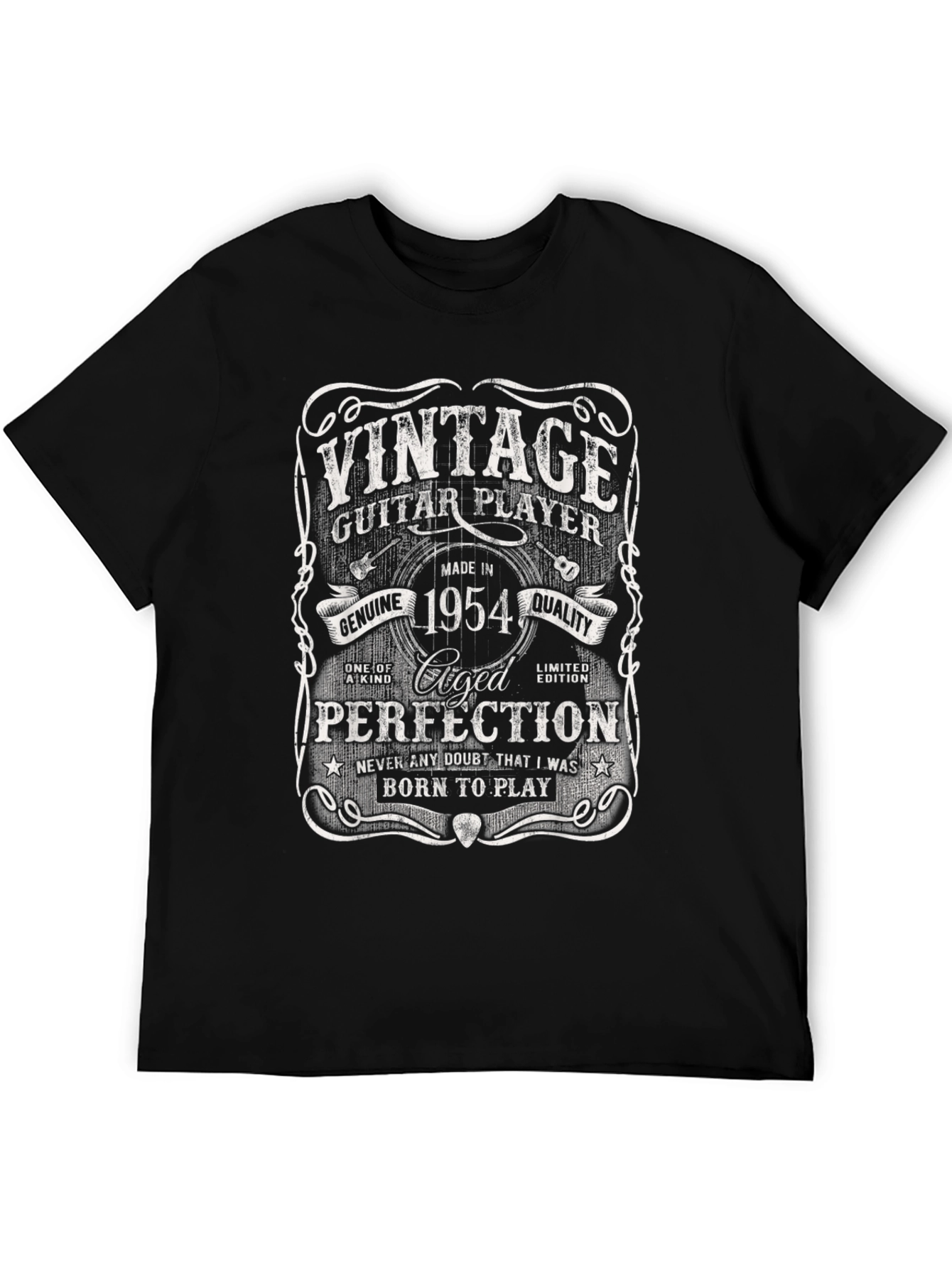 Black Vintage 1954 Guitar Player T-Shirt view 5