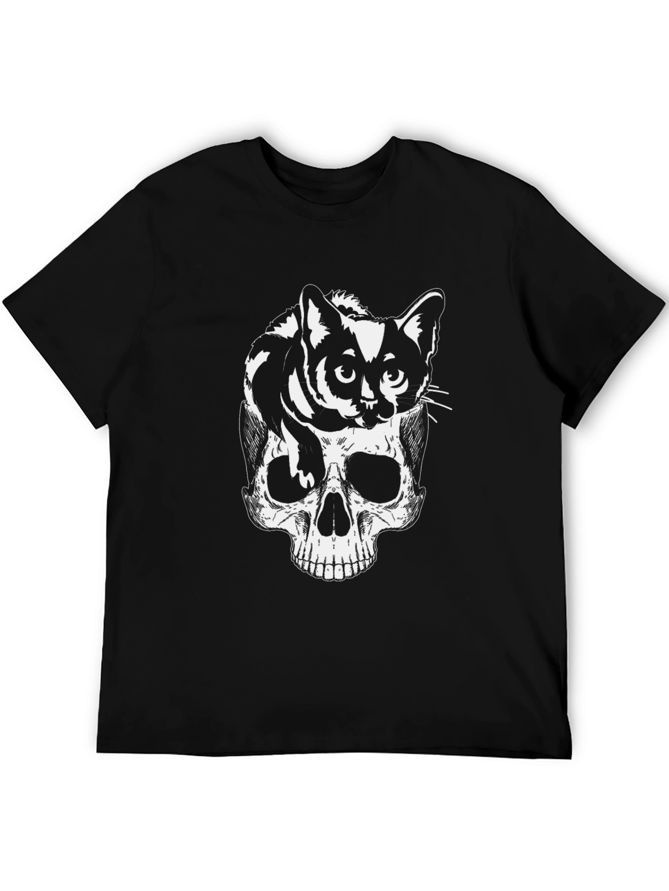 Black Skull & Cat Graphic Tee - Black Cotton Blend view 5