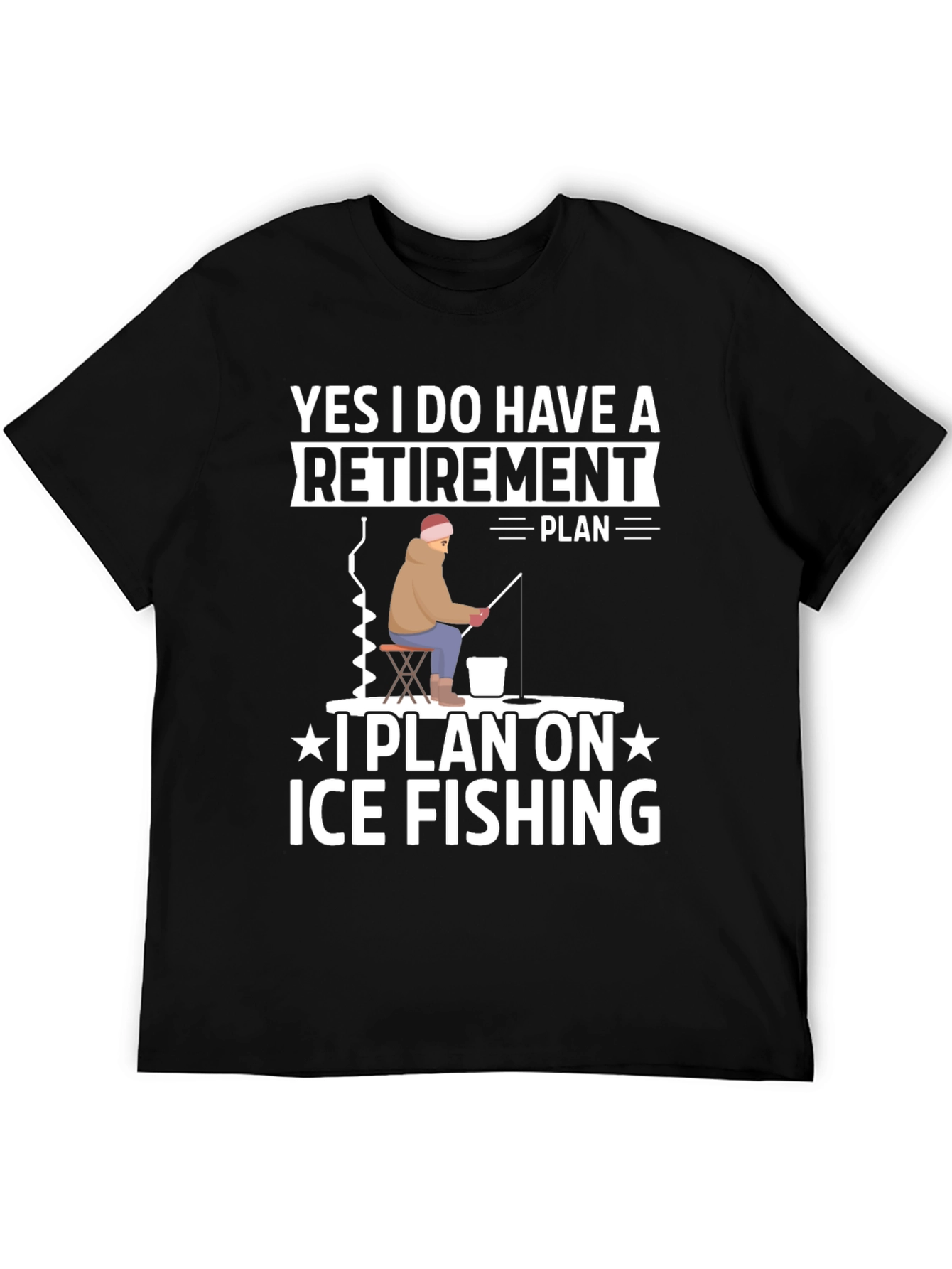 Black Retirement Plan Ice Fishing Graphic Tee view 5
