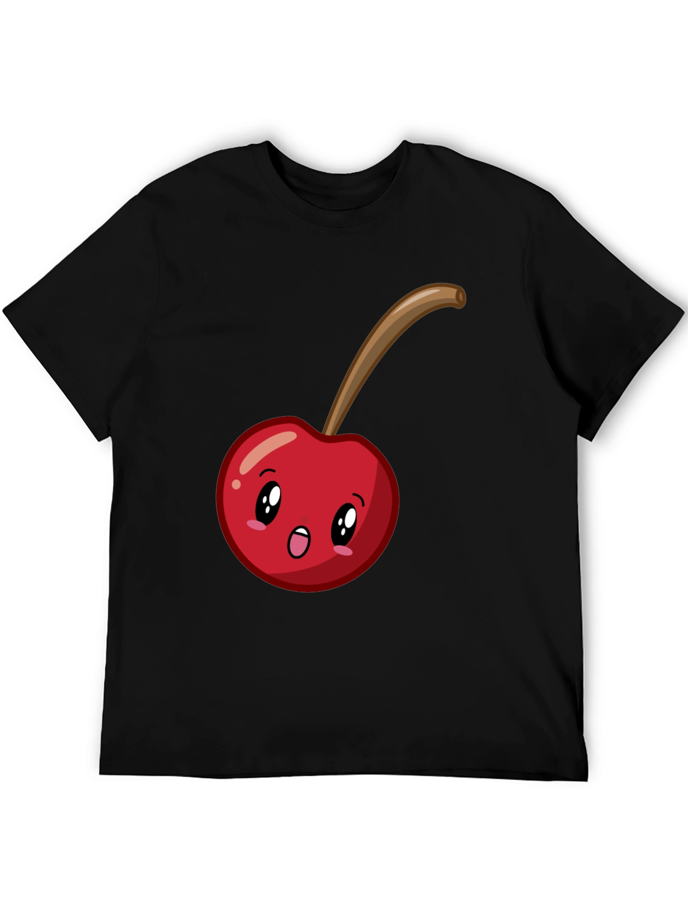 Black Cute Cherry Cartoon Graphic T-Shirt - Black view 5