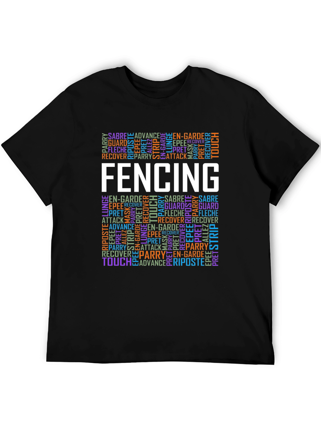 Black Fencing Word Art Graphic T-Shirt view 5