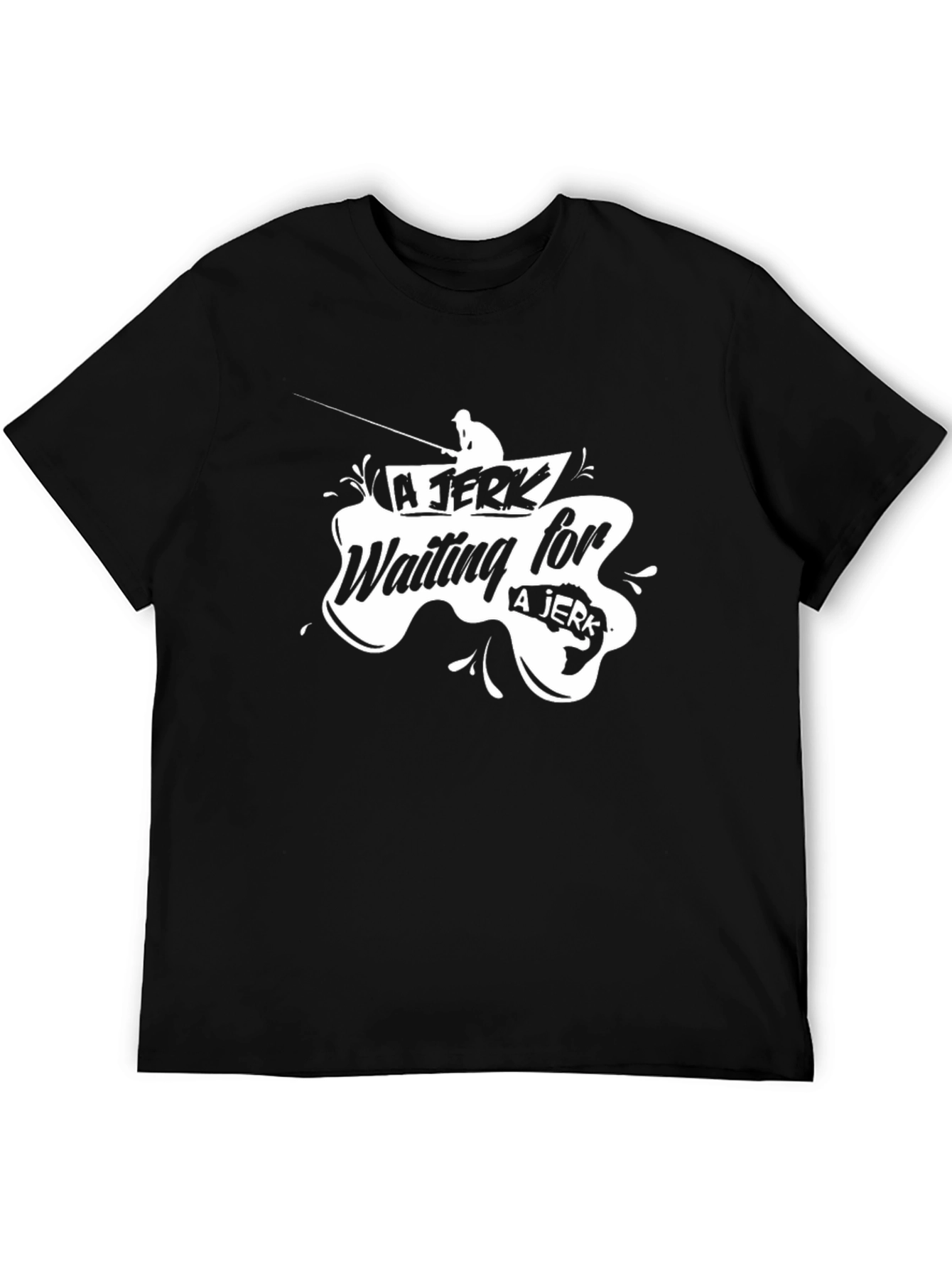 Black Funny Fishing T-Shirt - A Jerk Waiting for a Jerk - Black view 5