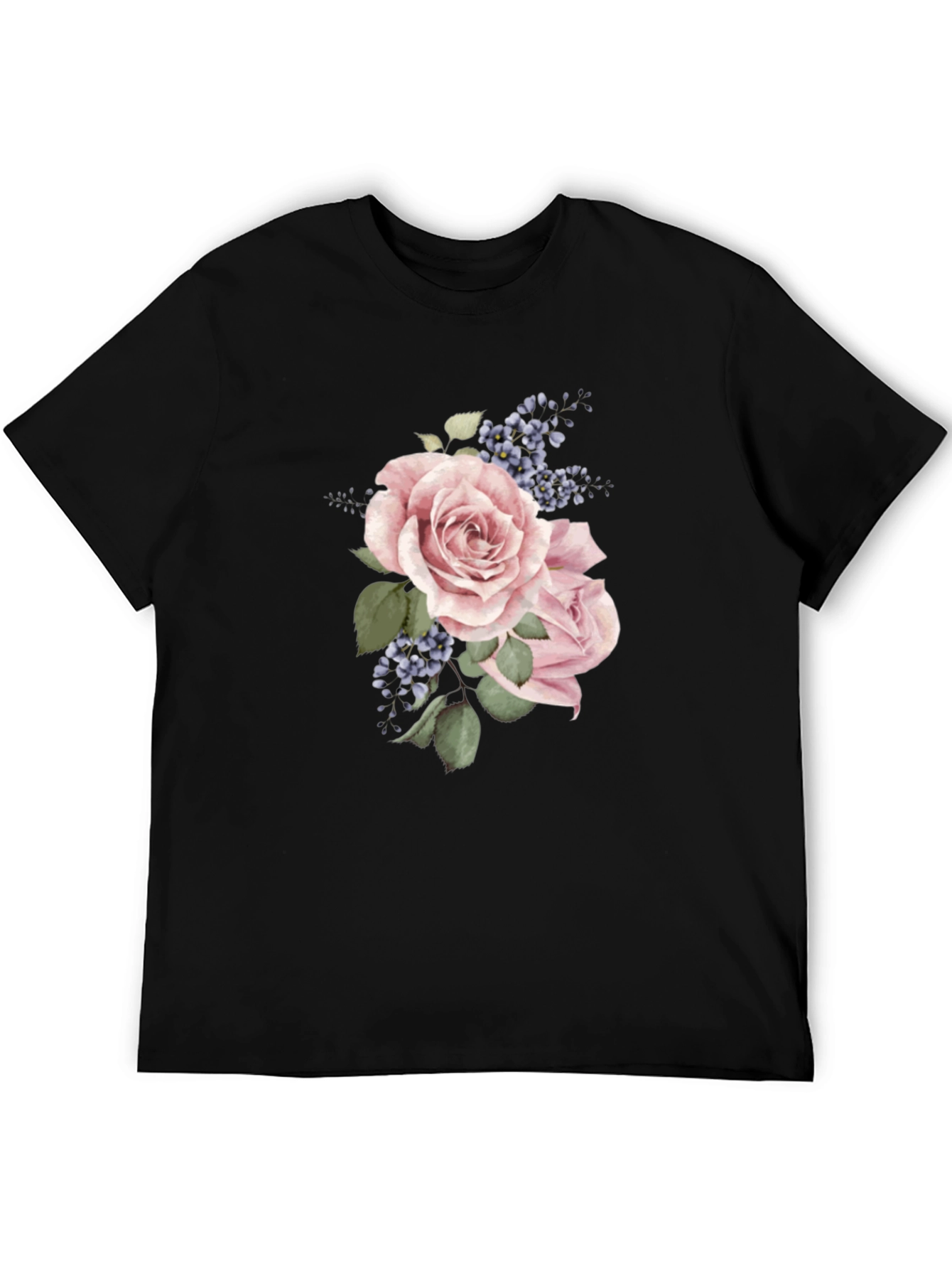 Black Floral Rose Graphic Black T-Shirt view 5