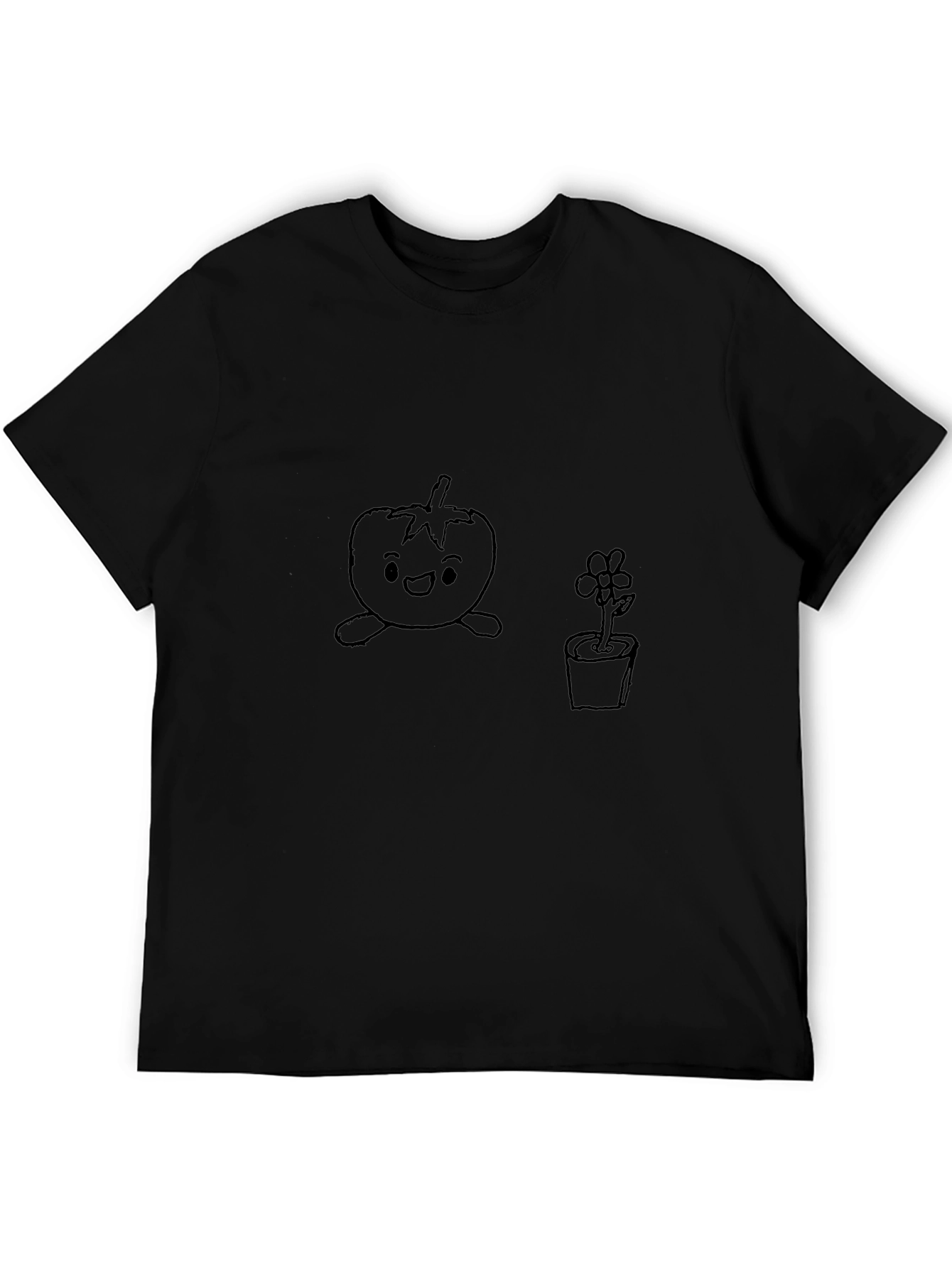 Cute Tomato & Flower Graphic T-Shirt - Unisex Black Tee - 5