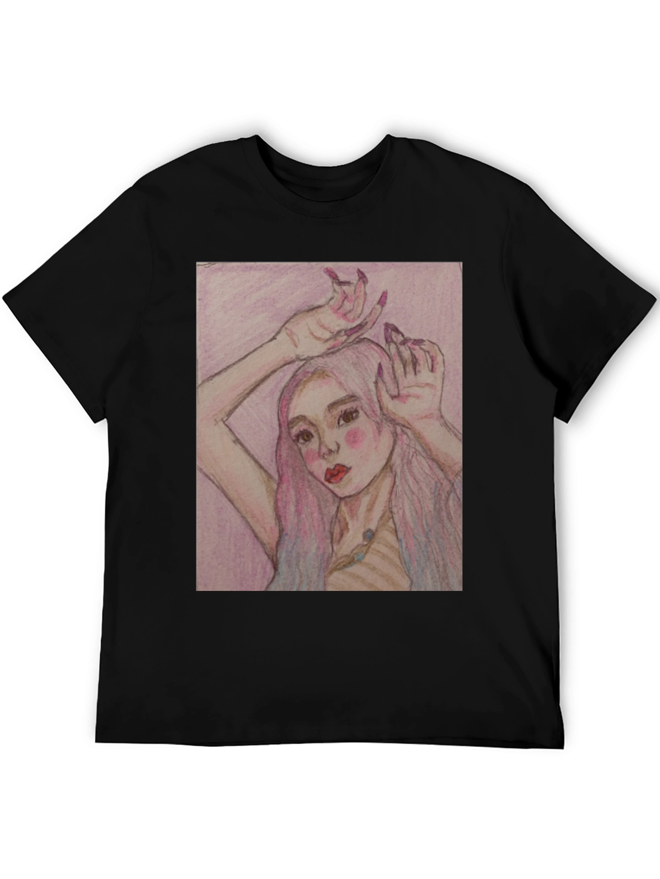 Black Artistic Woman Graphic Print Black T-Shirt view 5