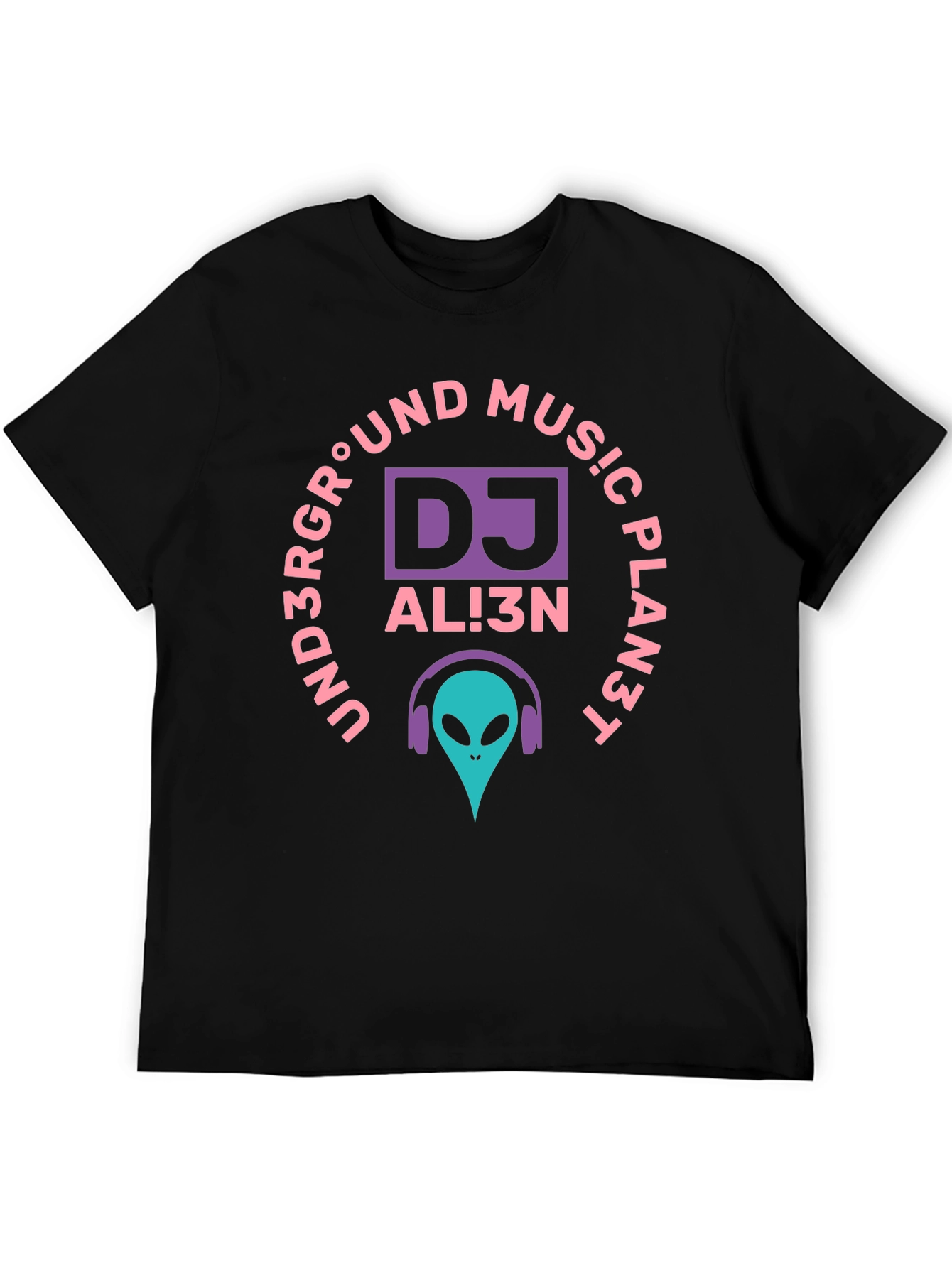 Black DJ Alien Music Graphic Tee - Underground Planet Design view 5