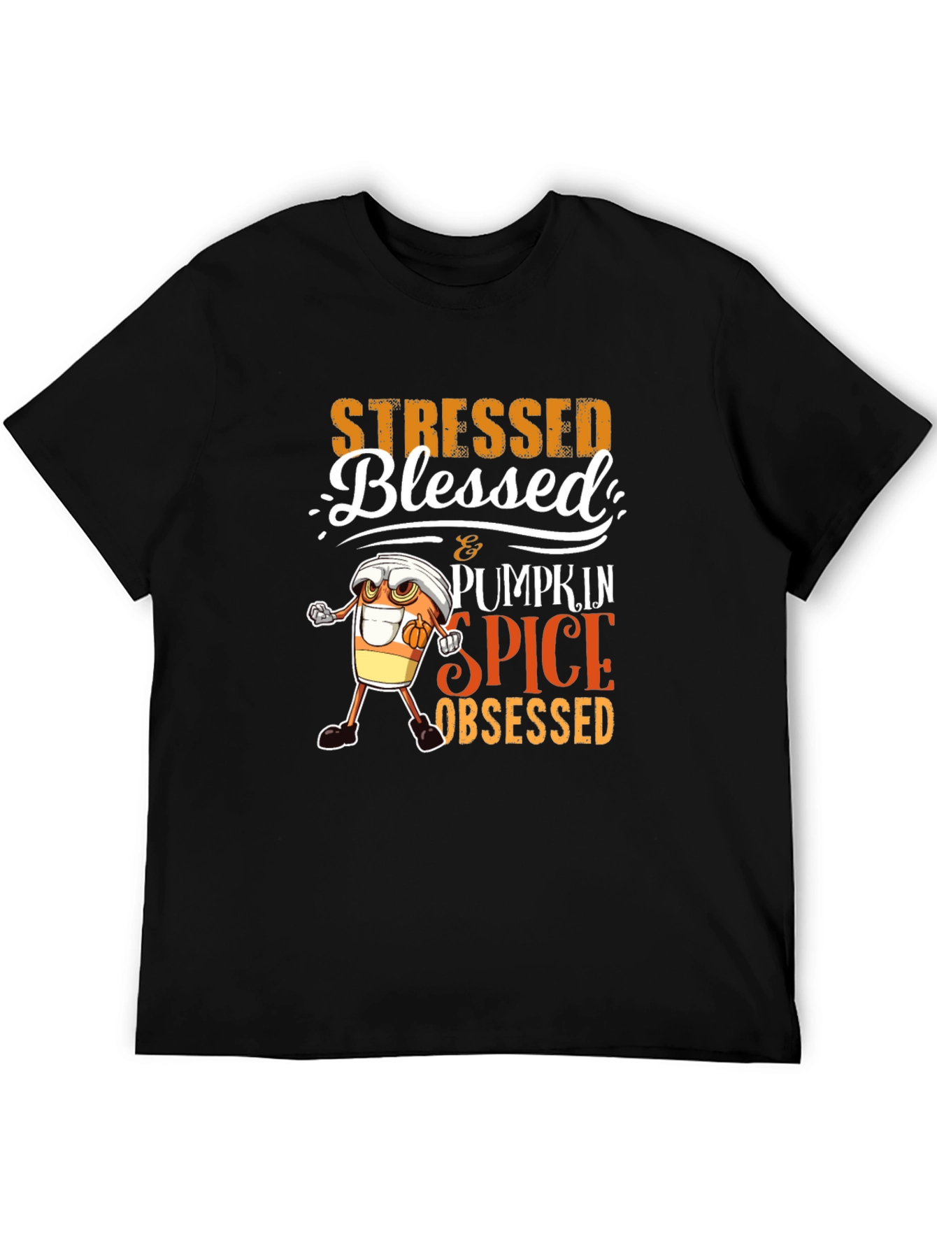 Black Stressed Blessed Pumpkin Spice Obsessed T-Shirt view 5