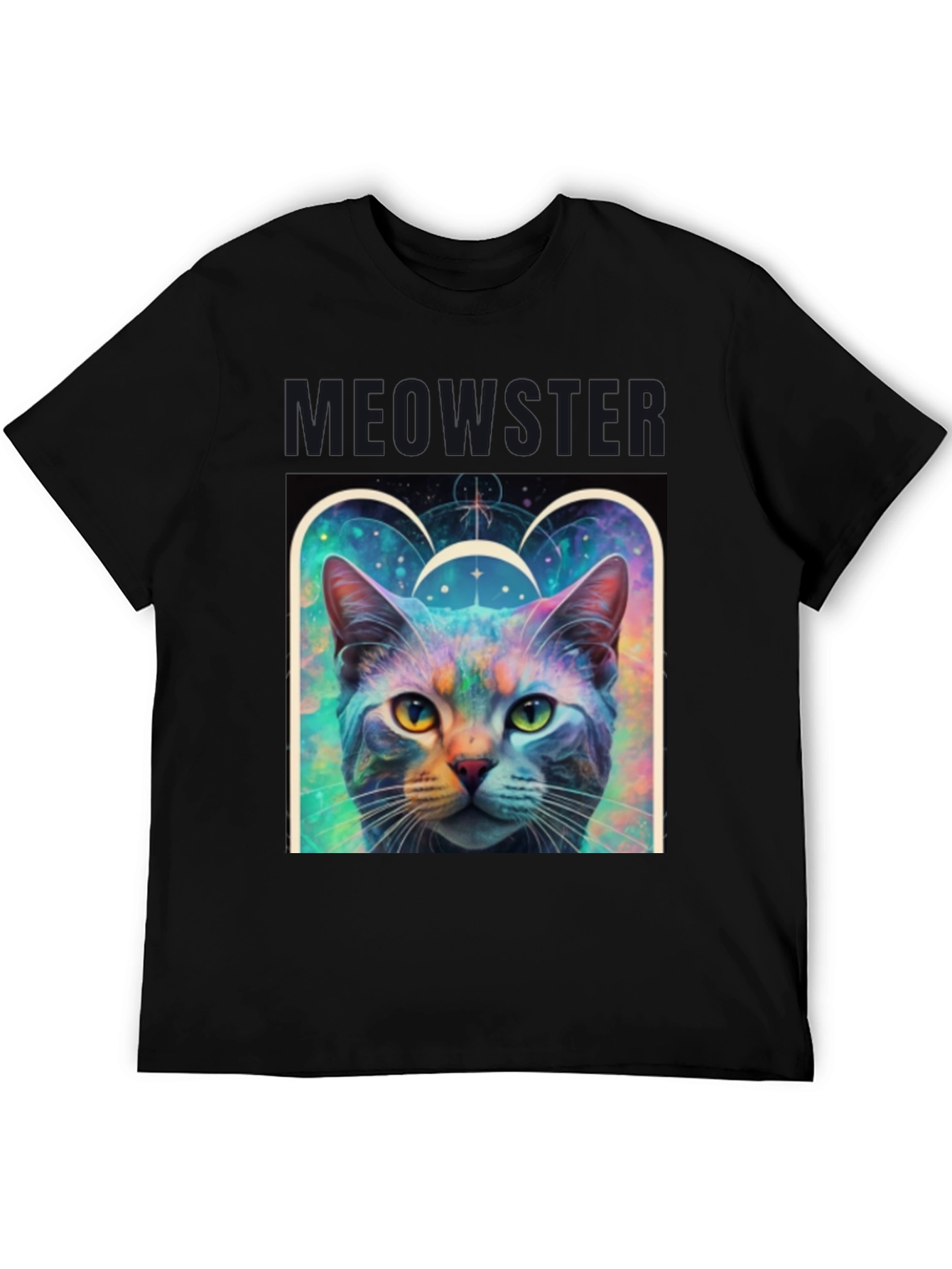 Black Meowster Cat Graphic Print Black T-Shirt view 5