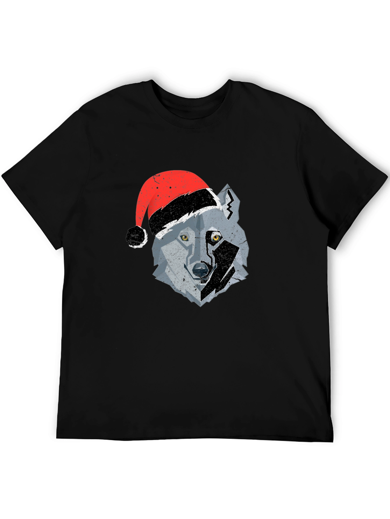 Black Wolf Santa Hat Graphic Tee view 5