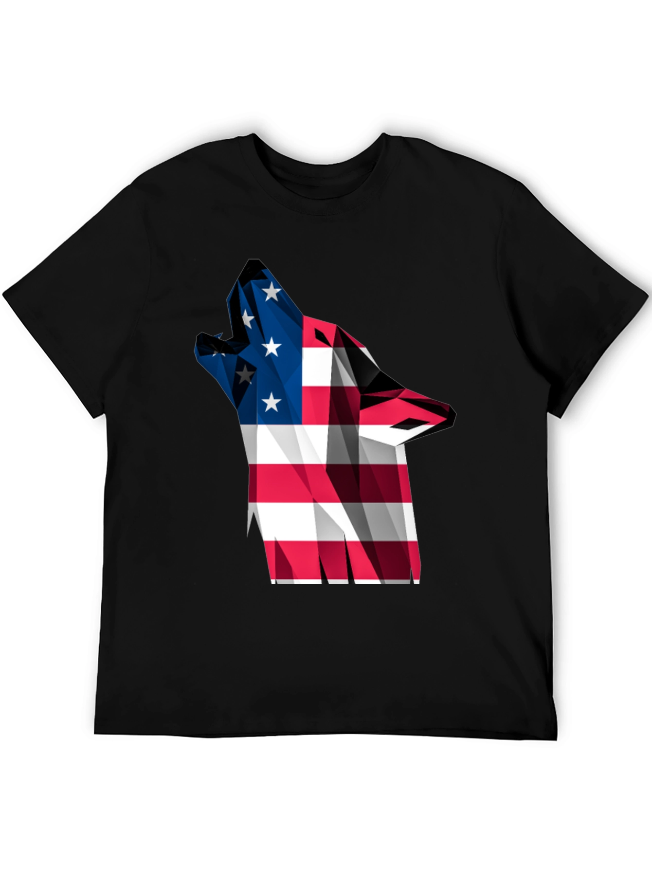 Black American Flag Wolf Graphic Tee view 5
