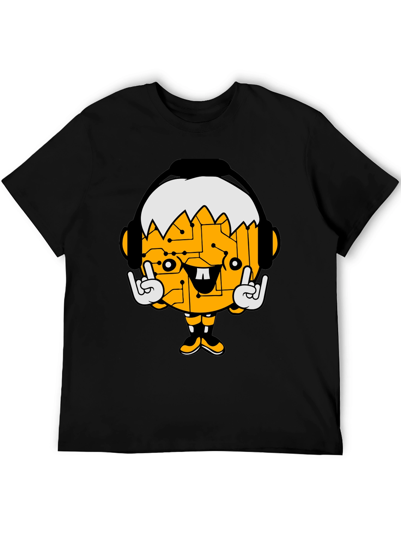 Black Tech Head Cartoon Graphic Black T-Shirt view 5