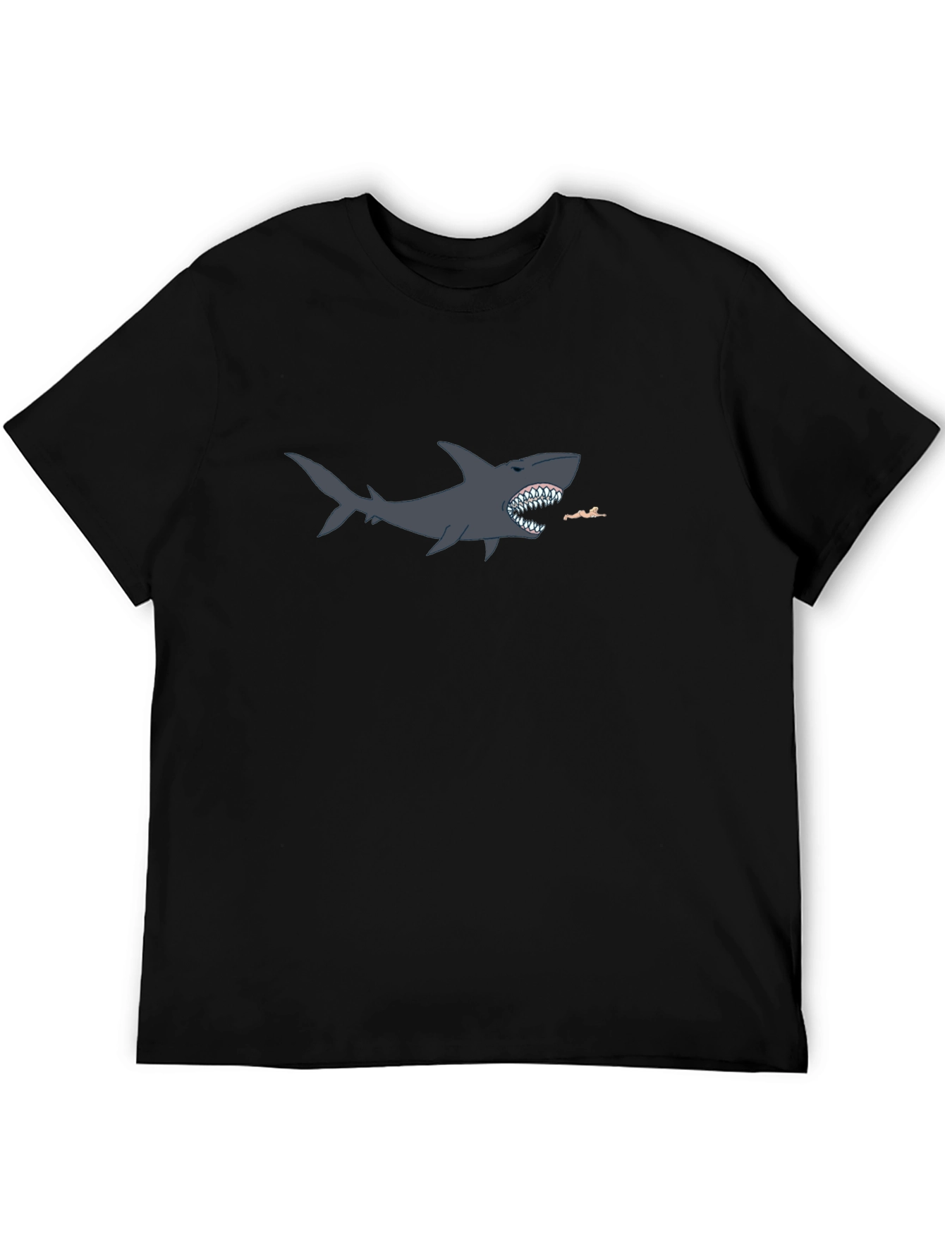 Black Shark Attack Graphic T-Shirt - Black, Cotton Blend view 5