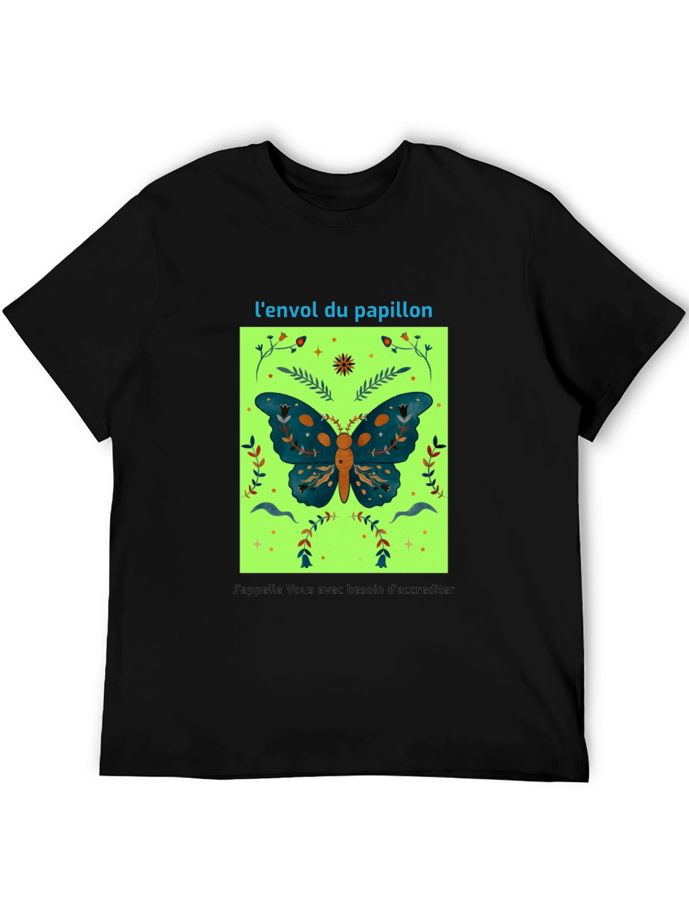 Black Butterfly Graphic Tee - French Slogan Design view 5
