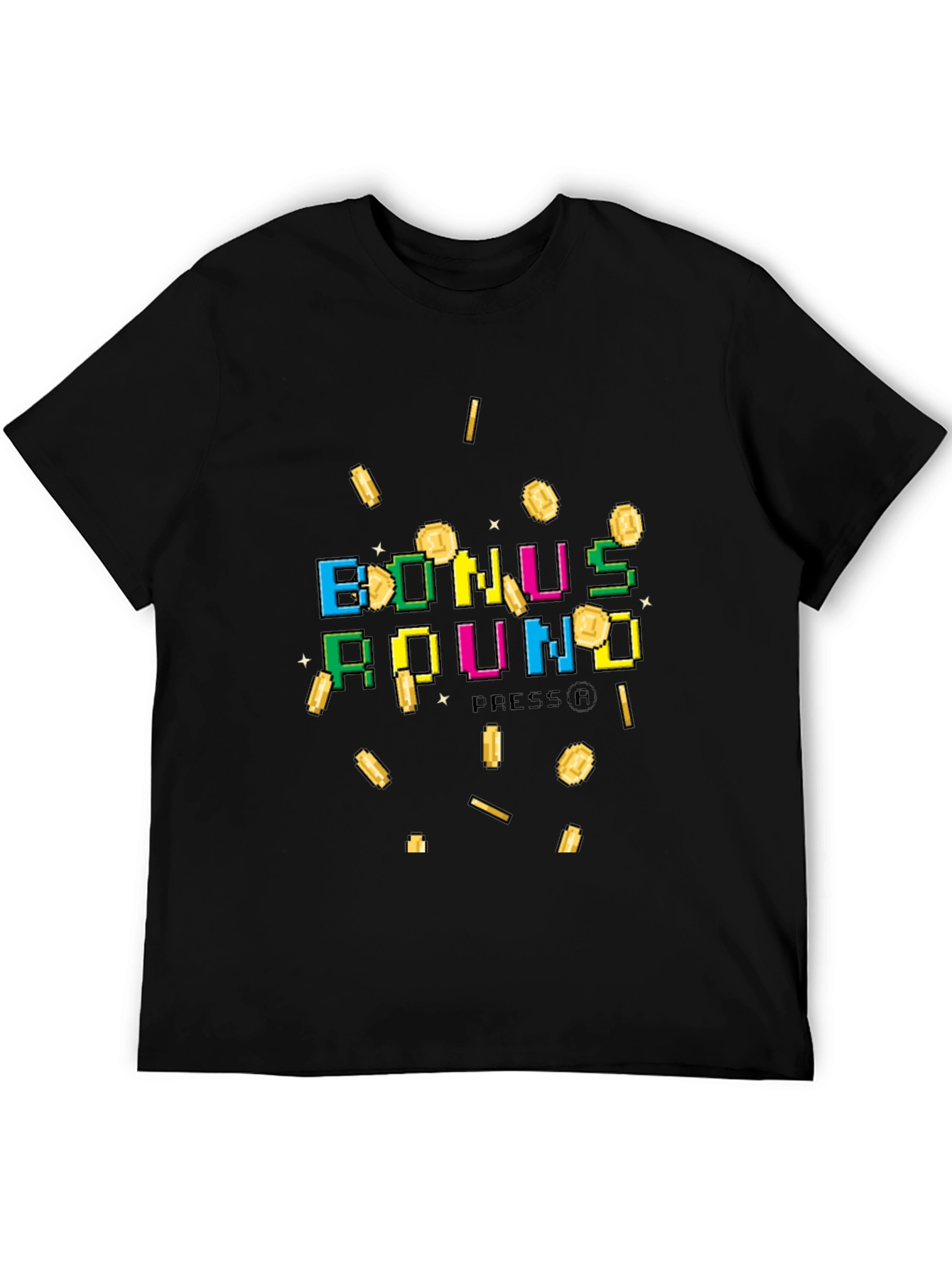 Black Bonus Round Pixel Art Graphic T-Shirt view 5