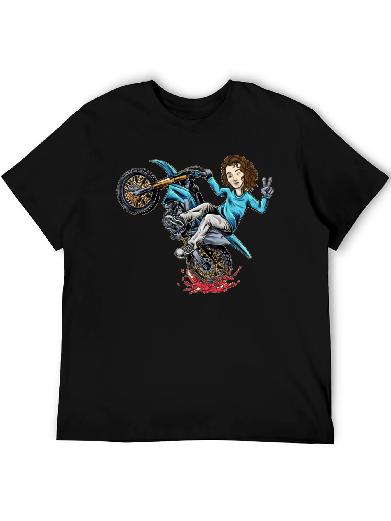 Black Motorcycle Girl Graphic Tee - Black Cotton Shirt view 5