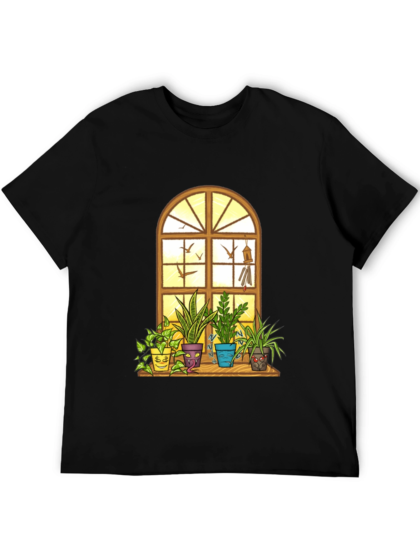 Black Men's Novelty Potted Plants Graphic T-Shirt view 5