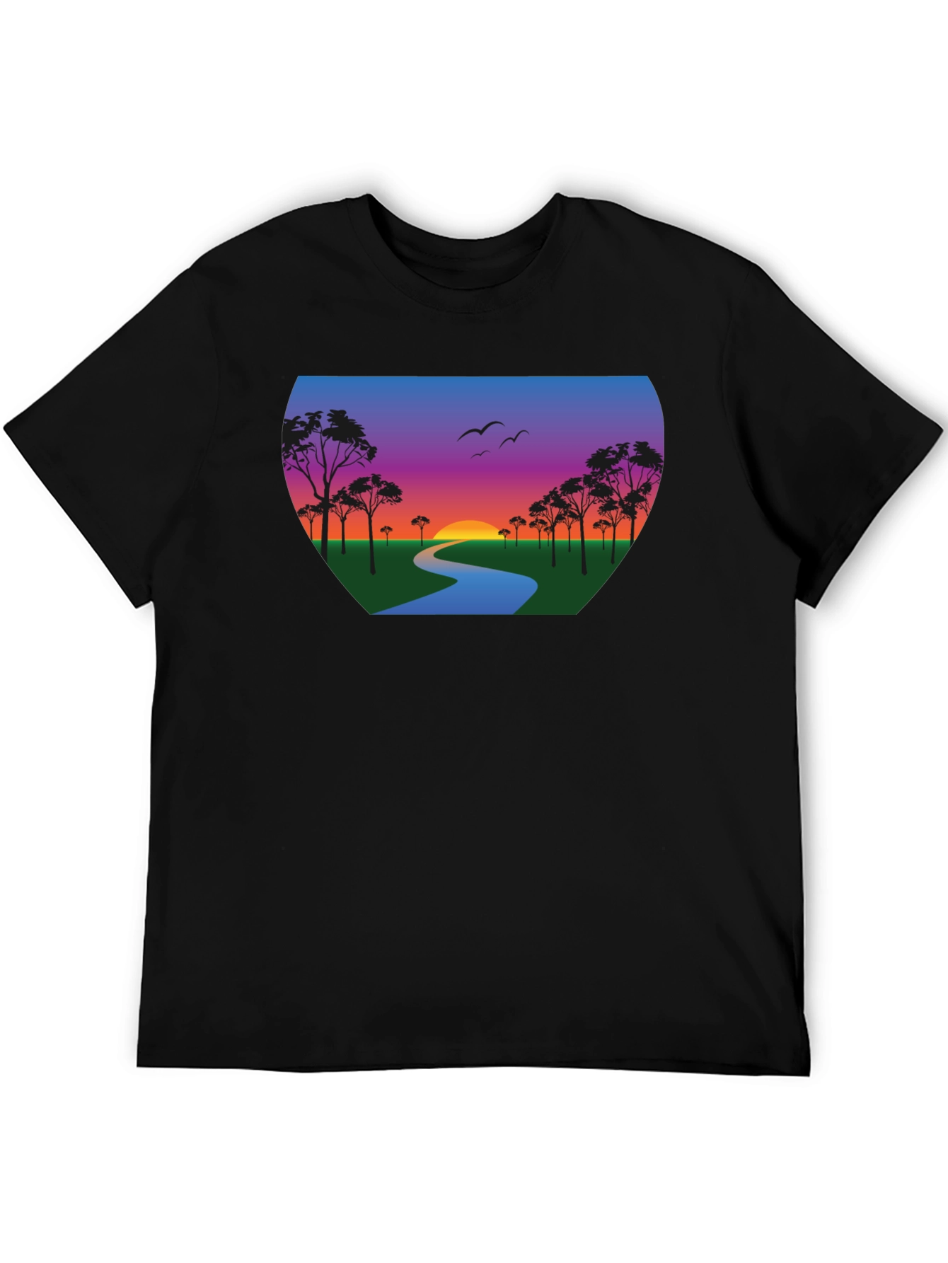 Black Sunset River Graphic Tee - Black Cotton Blend view 5