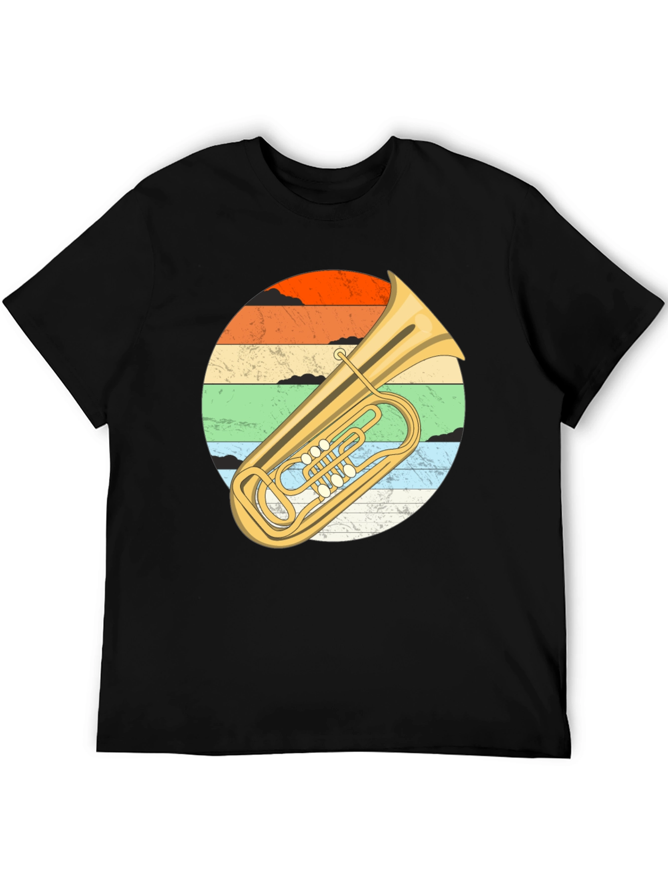 Black Vintage Tuba Sunset Graphic Tee - Musician's Black T-Shirt view 5