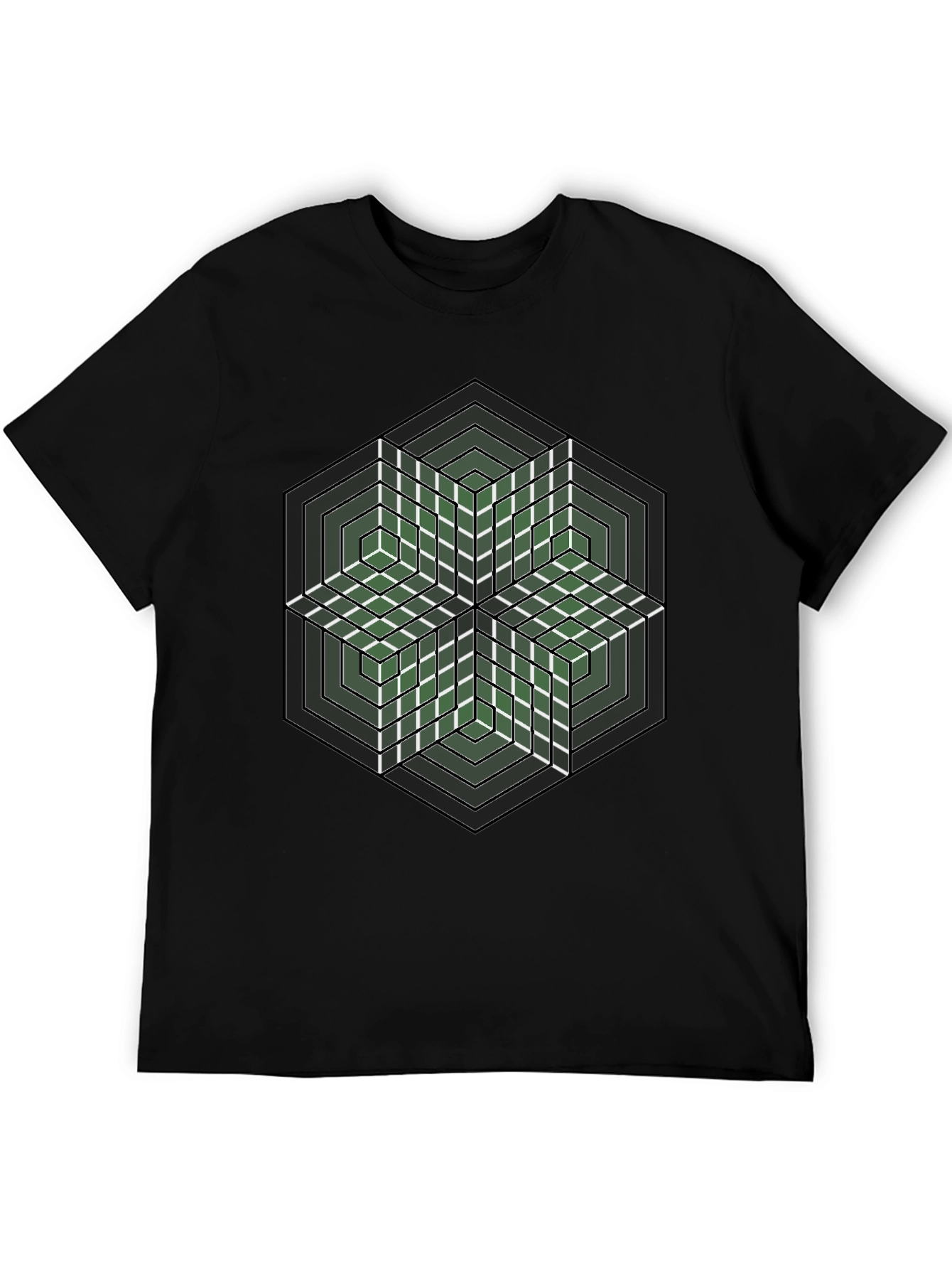 Black Geometric Hexagon Illusion Graphic Tee - Black view 5