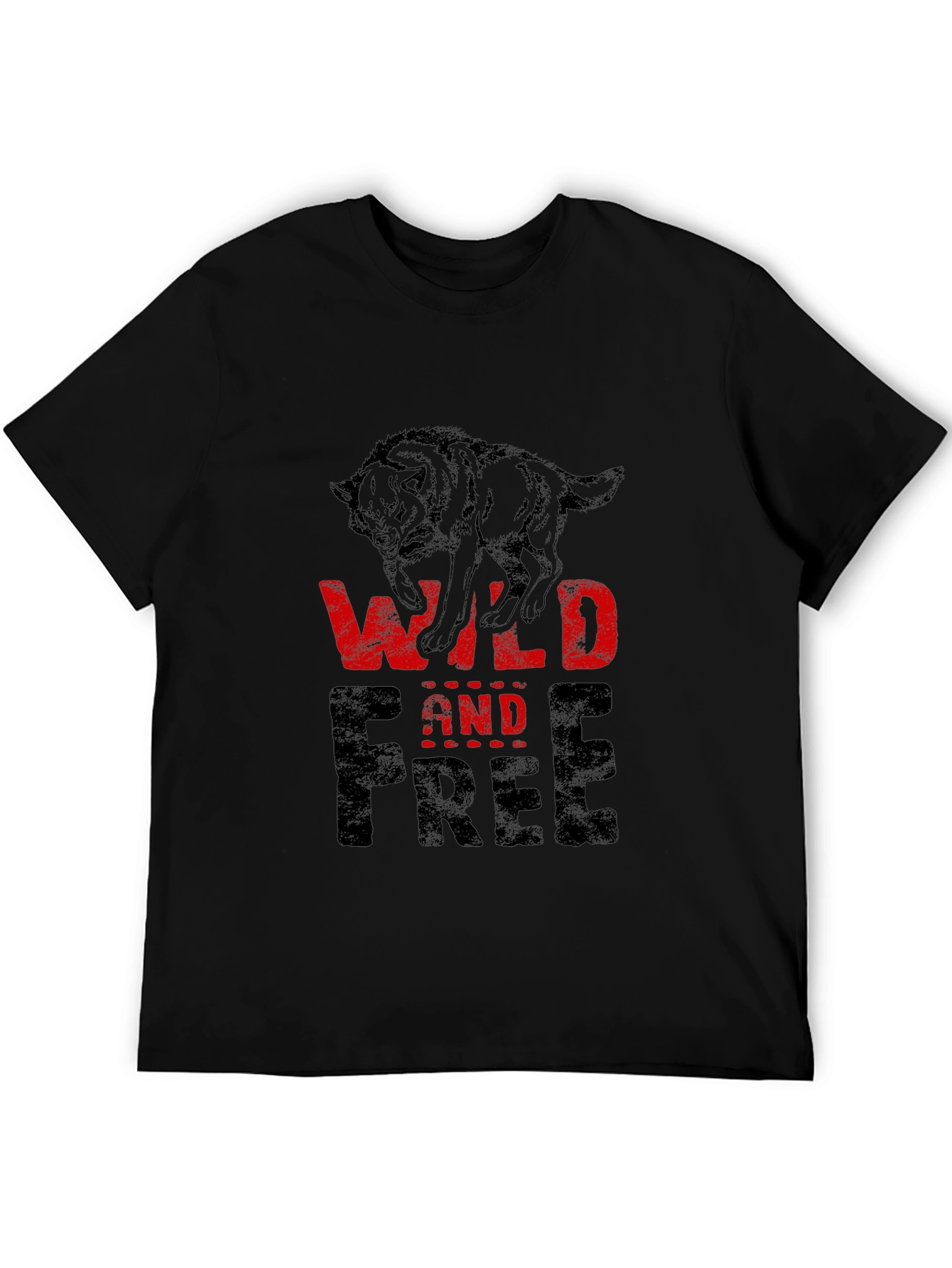 Black Wild and Free Wolf Graphic T-Shirt view 5