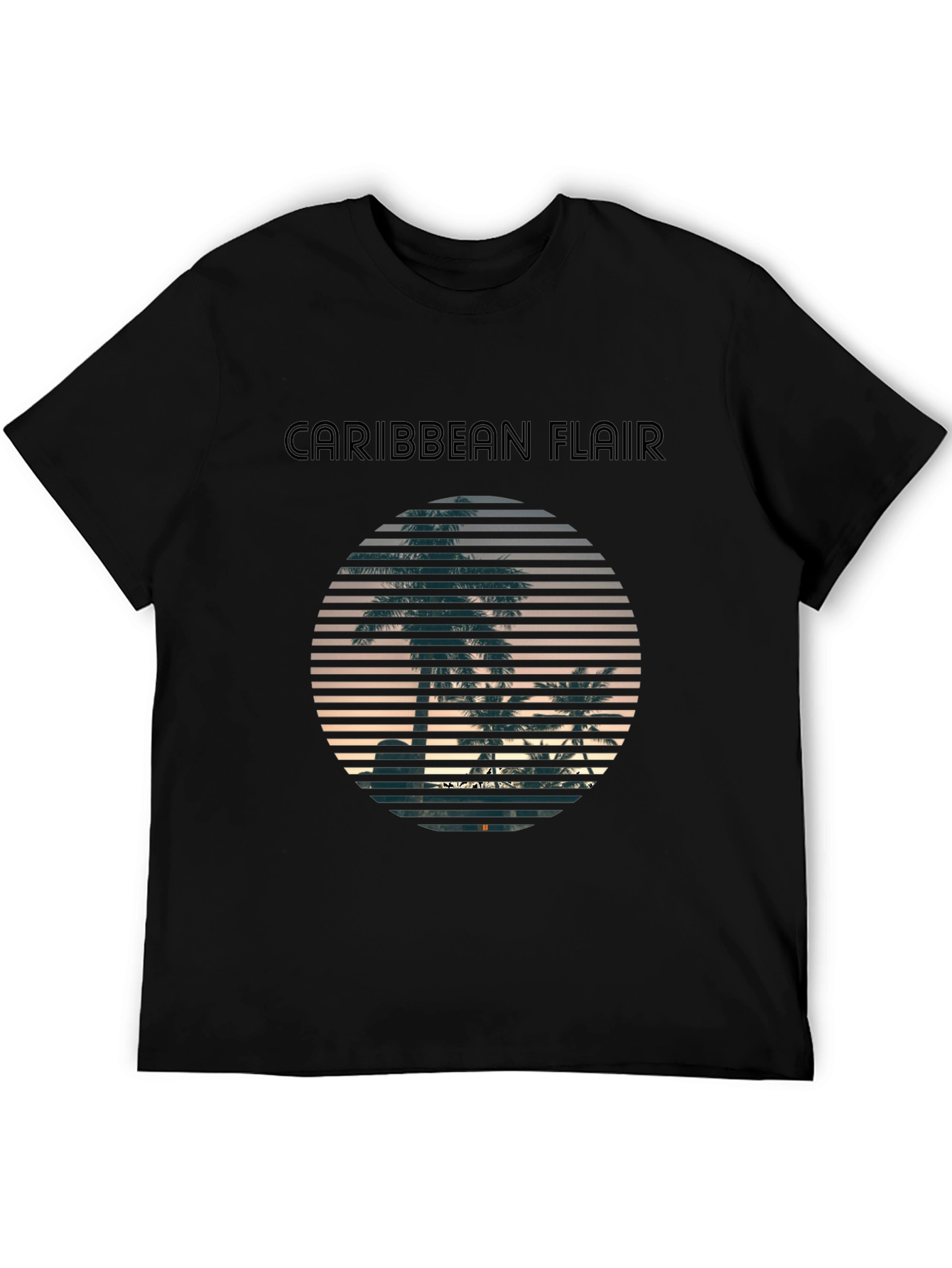 Black Caribbean Flair Black T-Shirt with Palm Tree Sunset Graphic view 5
