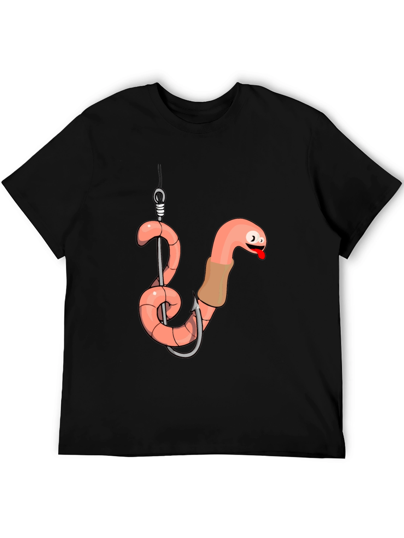 Black Funny Worm on Hook Black T-Shirt view 5