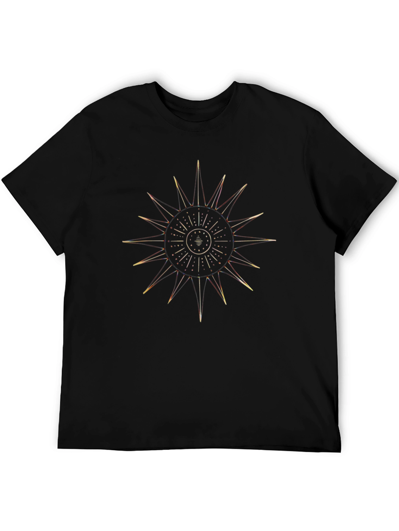 Black Golden Sunburst Graphic Black T-Shirt view 5