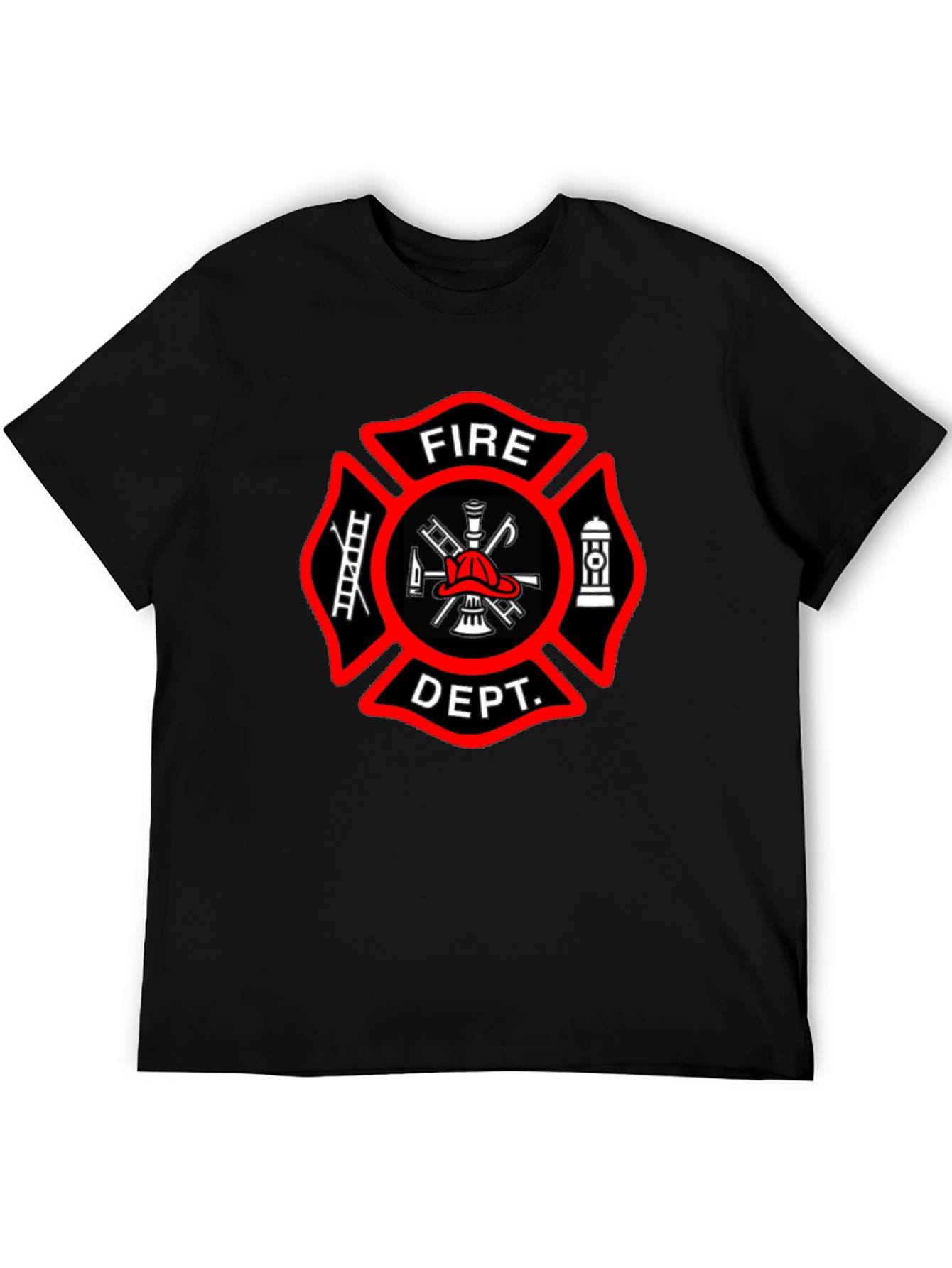 Black Fire Department T-Shirt - Maltese Cross Graphic Tee view 5