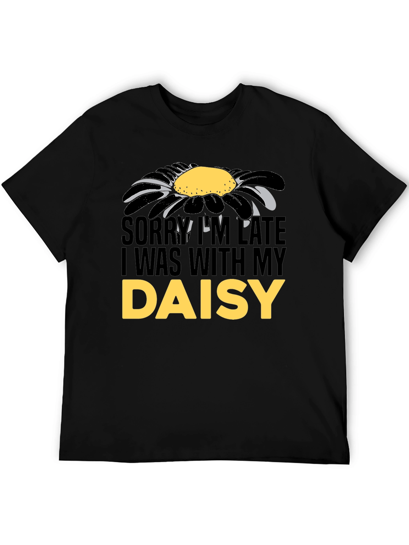 Black Daisy Graphic Men's T-Shirt - Sorry I'm Late view 5