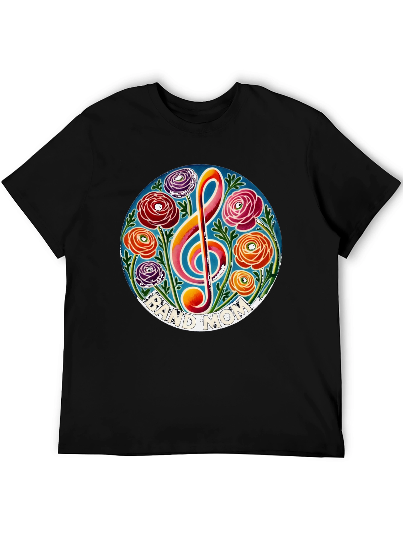 Black Band Mom Floral Treble Clef T-Shirt view 5