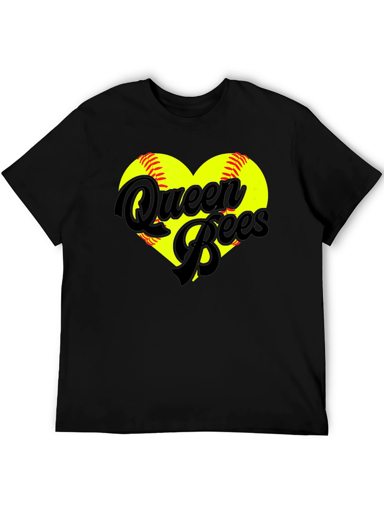 Black Queen Bees Softball Heart T-Shirt view 5