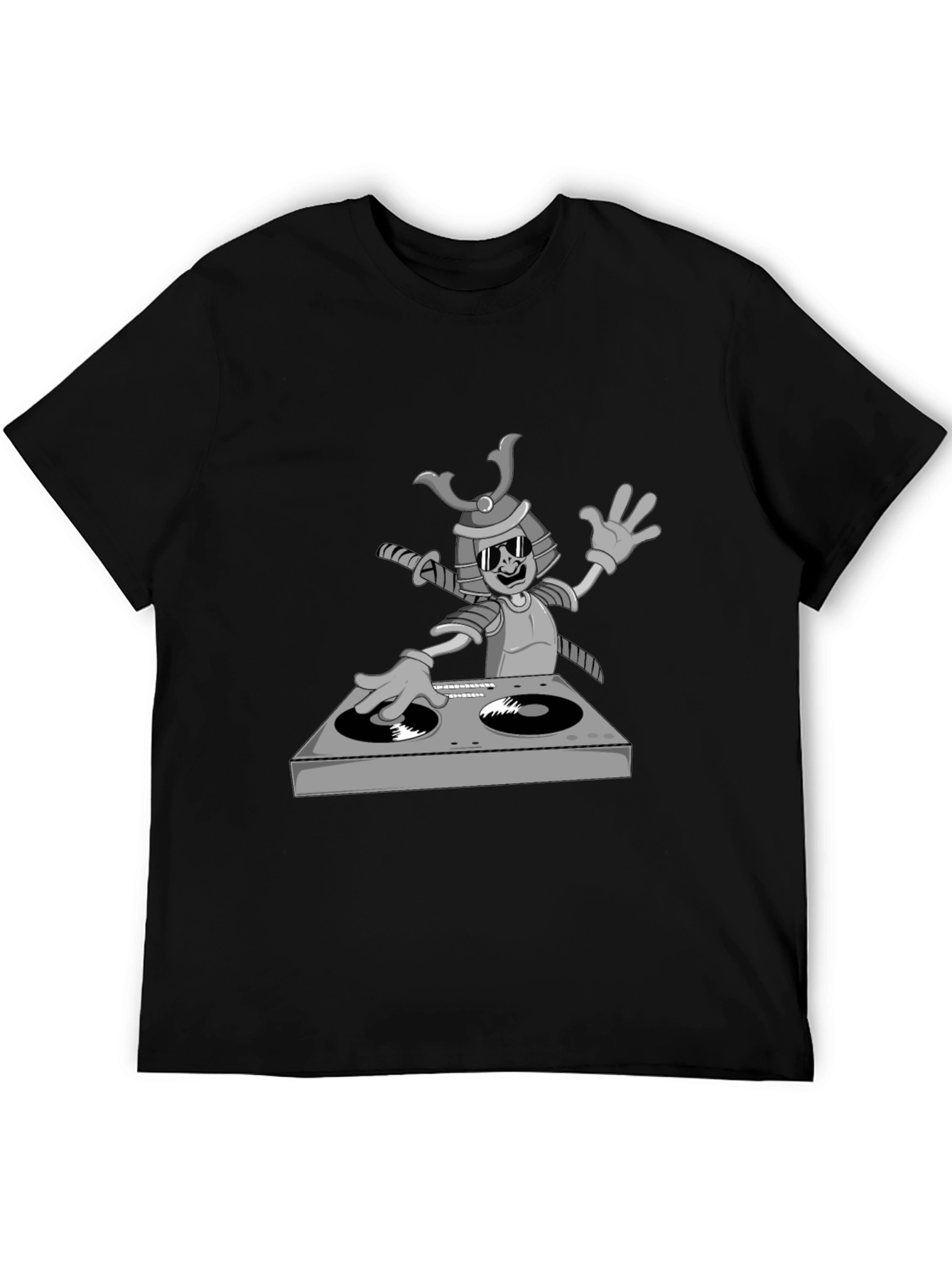 Black DJ Samurai T-Shirt - Cool Cartoon Graphic Tee view 5