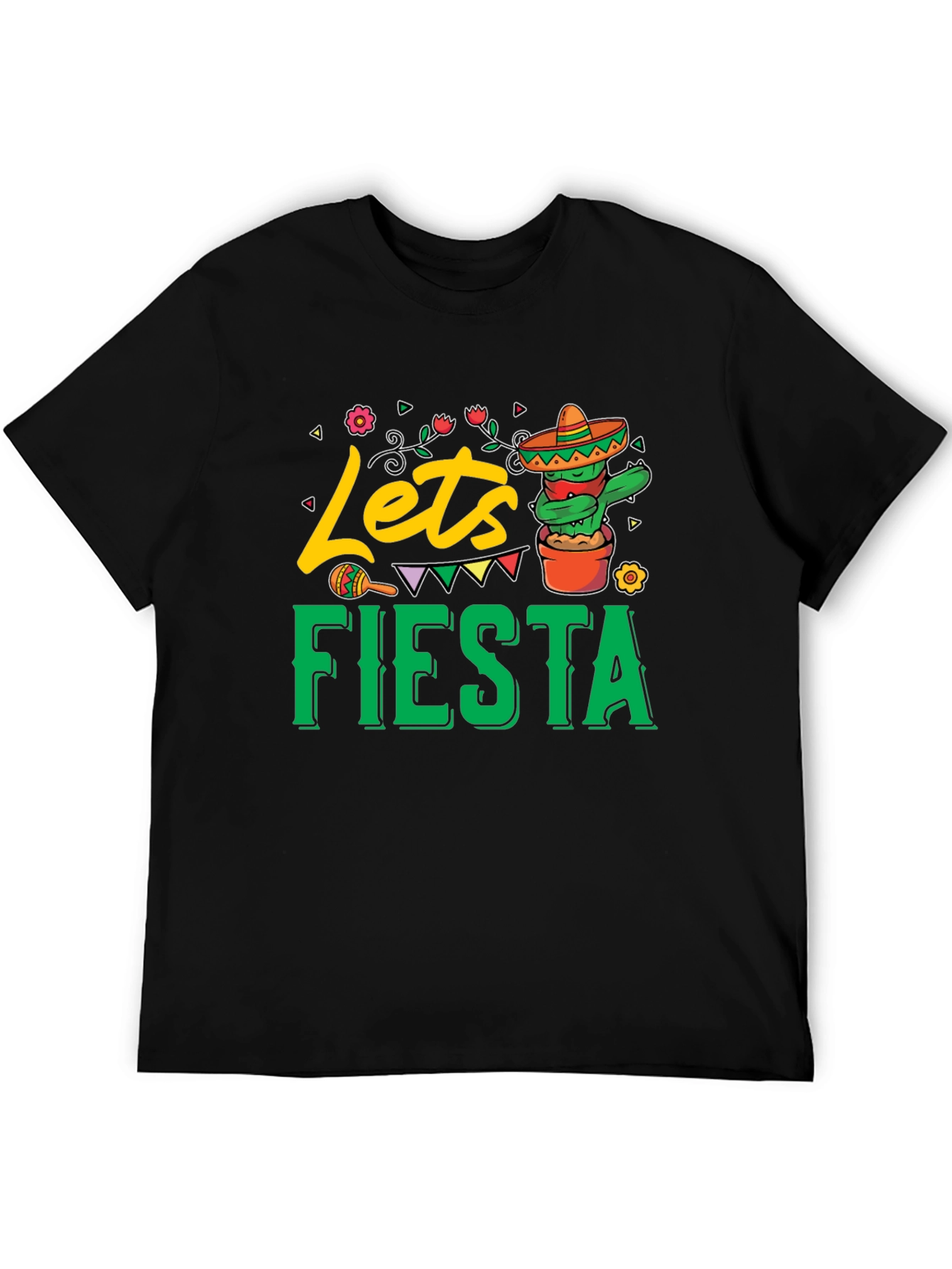 Black Let's Fiesta Black Graphic T-Shirt view 5