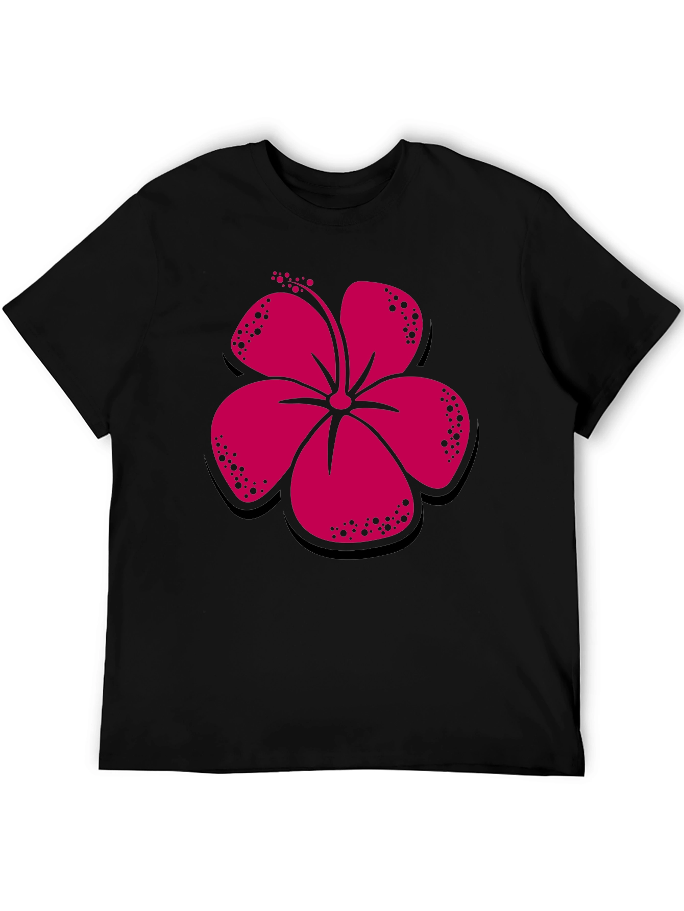 Black Hibiscus Flower Graphic Tee - Casual Black T-Shirt view 5