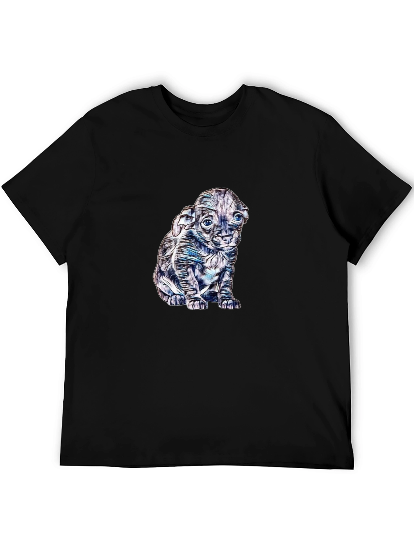 Black Cute Puppy Graphic Black T-Shirt view 5