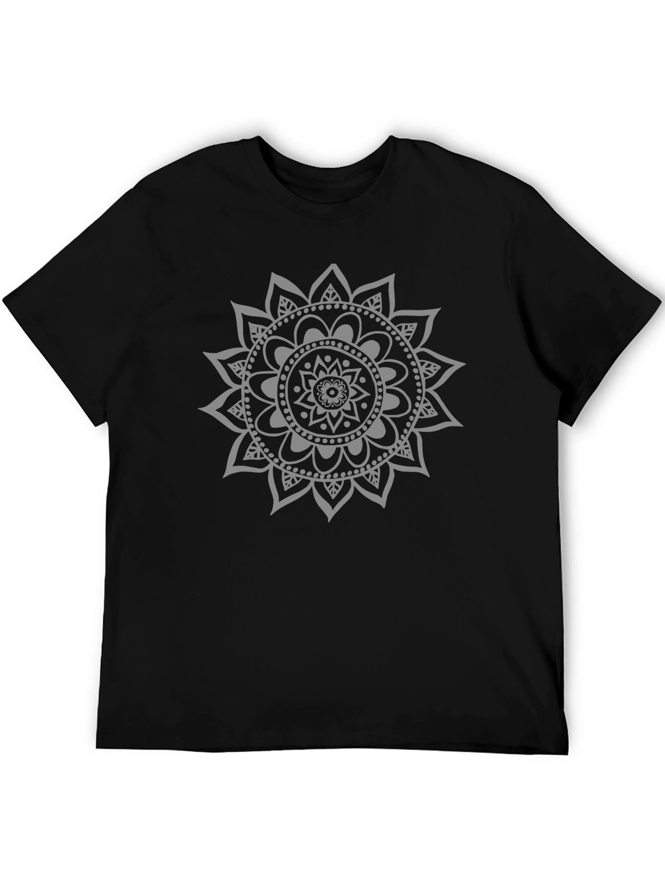 Black Men's Black T-Shirt with Grey Mandala Design view 5