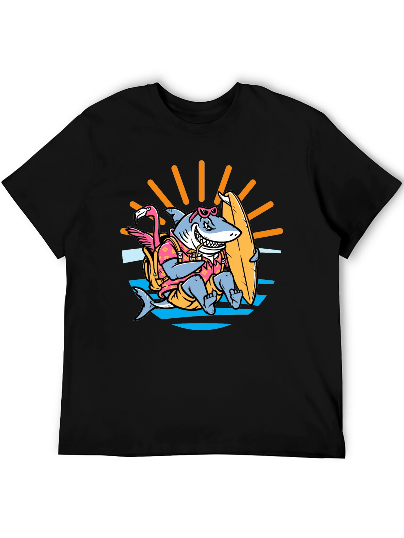 Black Surfing Shark T-Shirt - Summer Vibes view 5