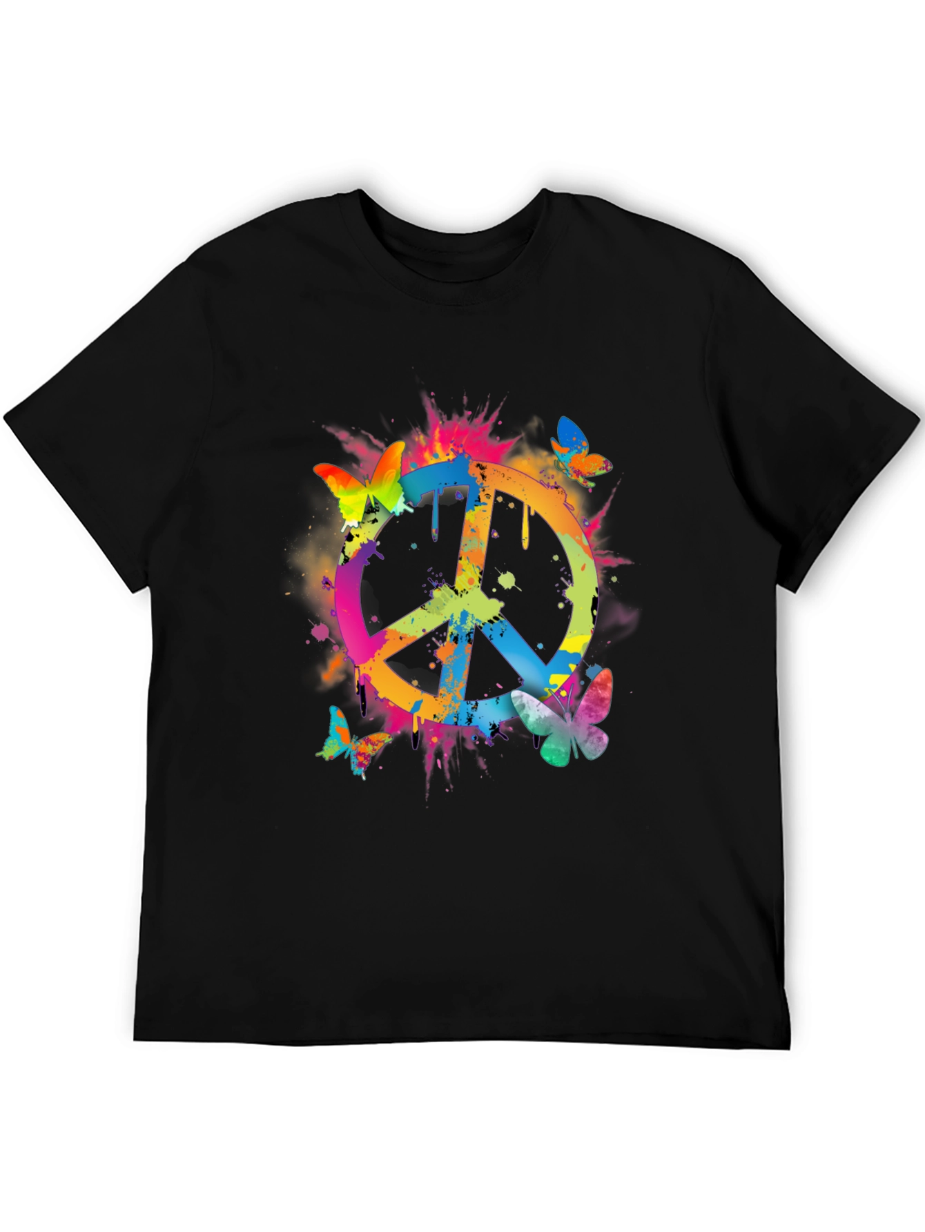 Black Peace Sign Butterfly Graphic Tee - Black view 5